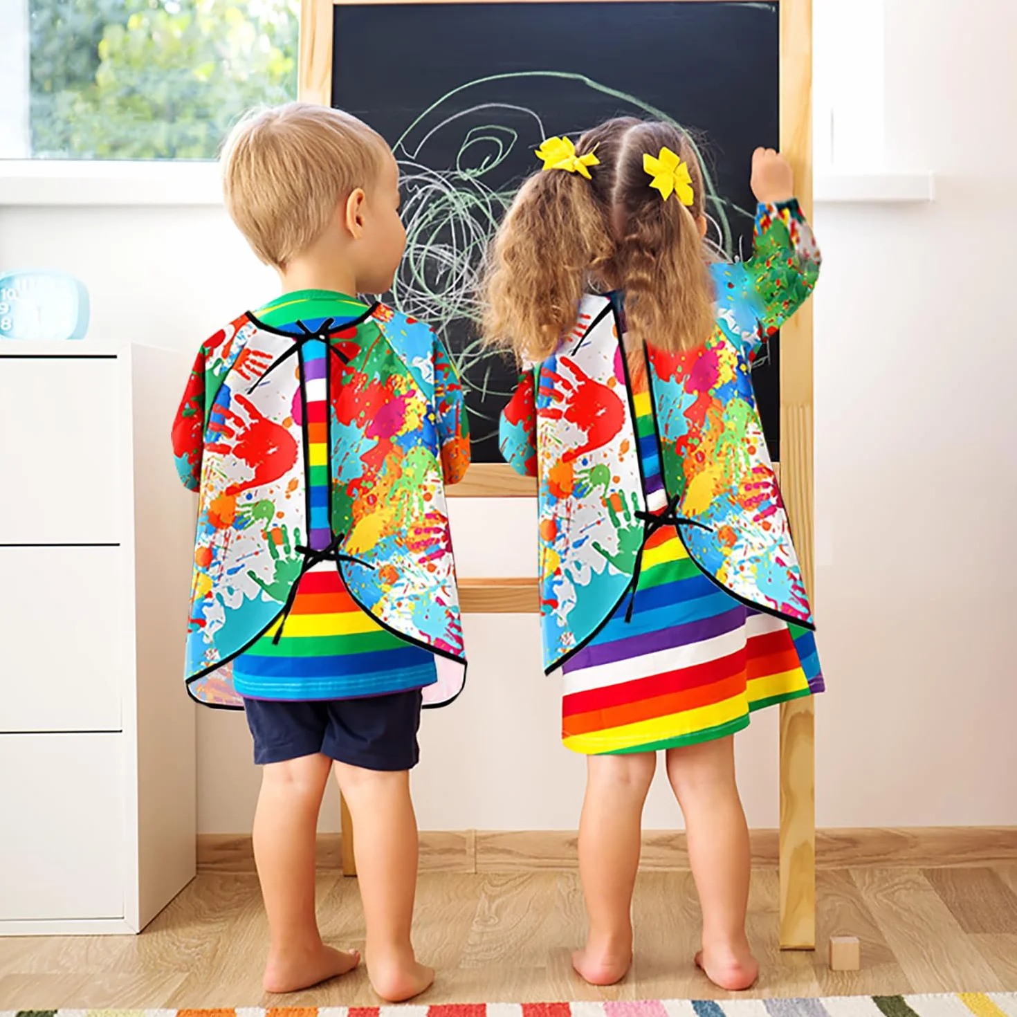 Tablier Peinture Enfant Imperméable Réutilisable Manche Longue pour Peinture Cuisine Filles Garçons