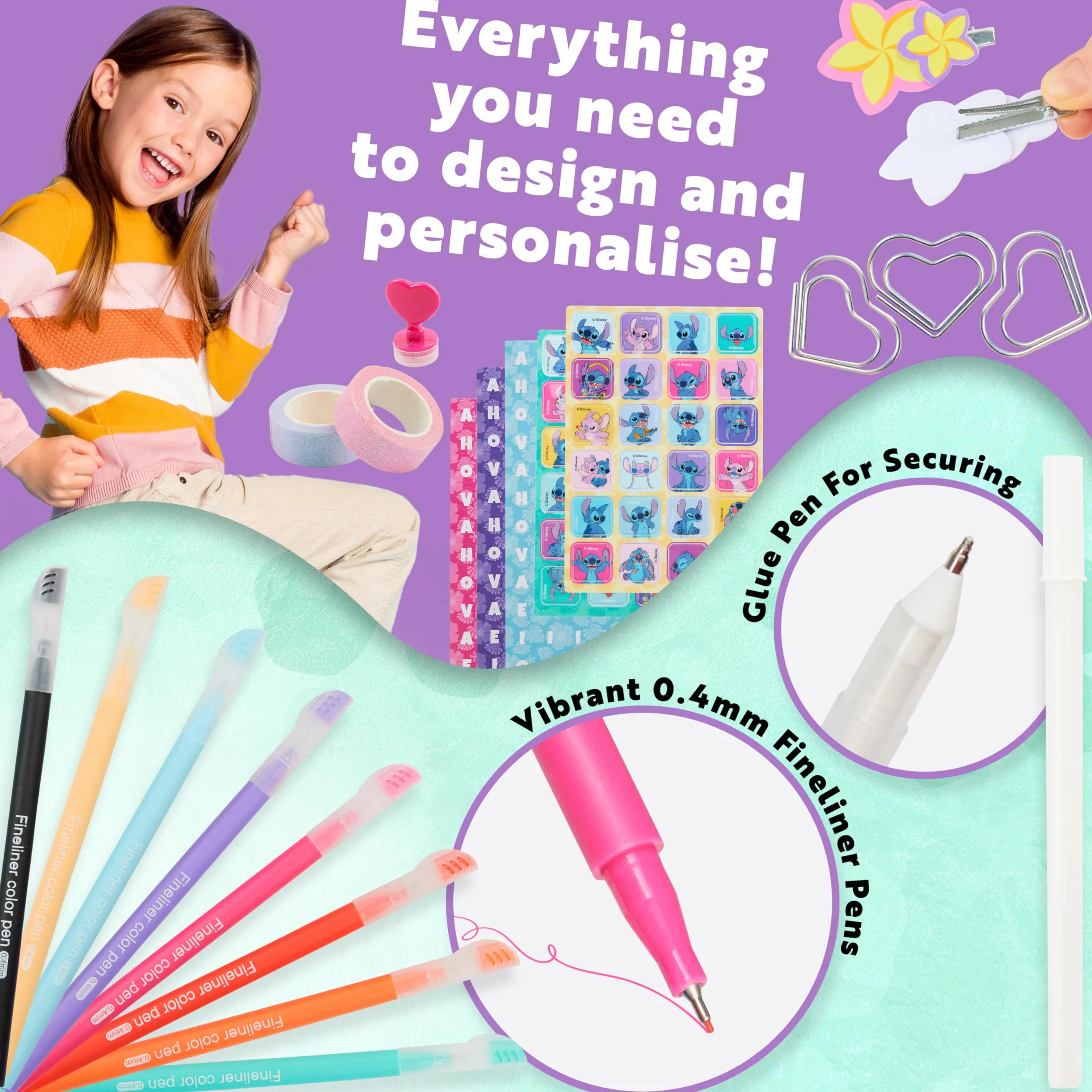 Disney Stitch Journaling Kit DIY Enfant Ado Carnet de Notes A5 Autocollants Loisirs Créatifs