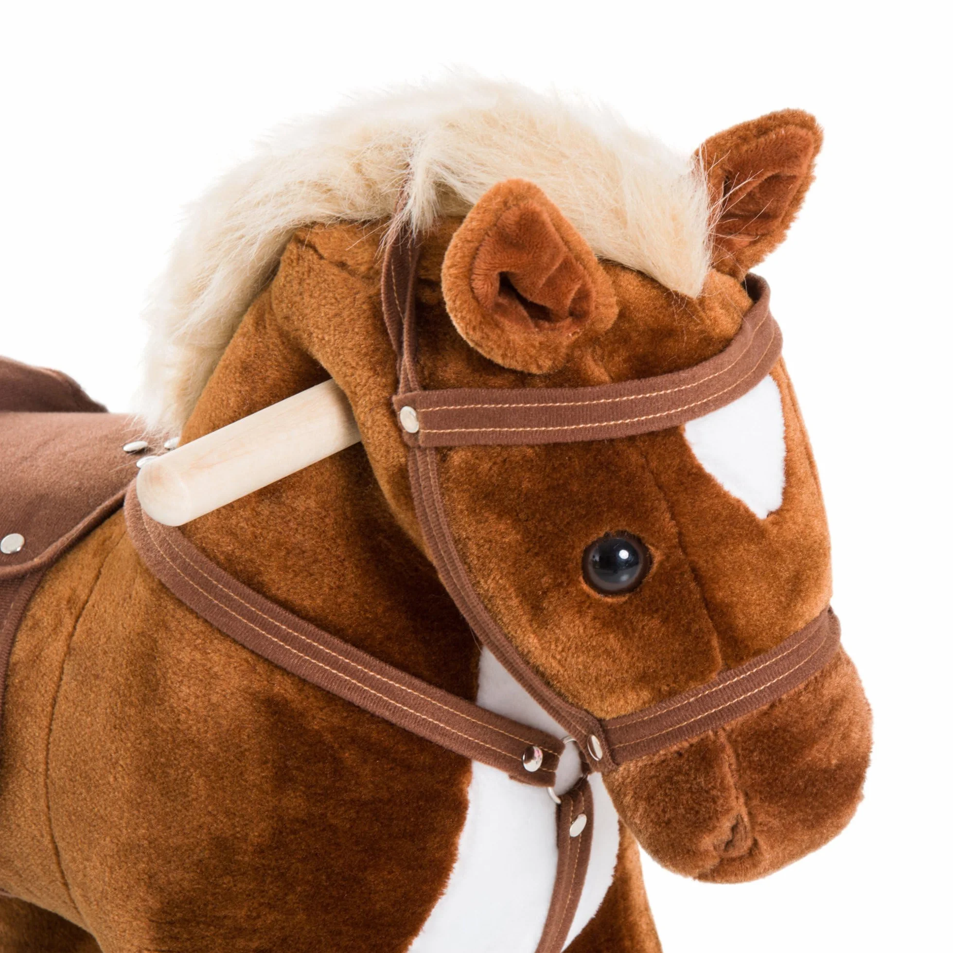 HOMCOM Cheval en Peluche pour Enfant +24 Mois avec Effet Sonore, Repose-Pieds, Guidon, Charge 60 kg, 55x23x60 cm, Marron