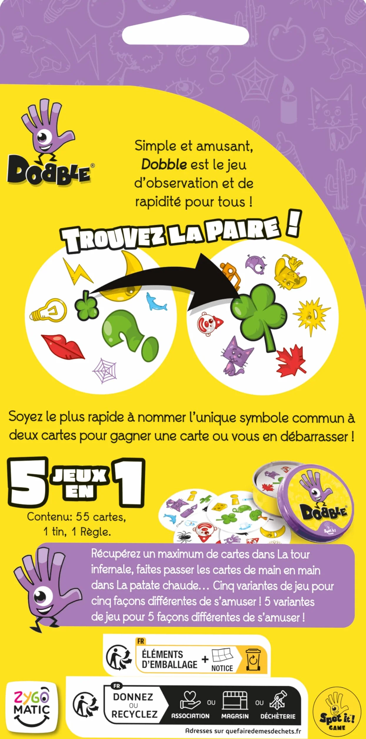 Asmodee Dobble Classique Jeu de Cartes pour Enfants dès 6 Ans - Jeu de Société Rapidité 2-8 Joueurs - Boite Métal Voyage 15 Min Français