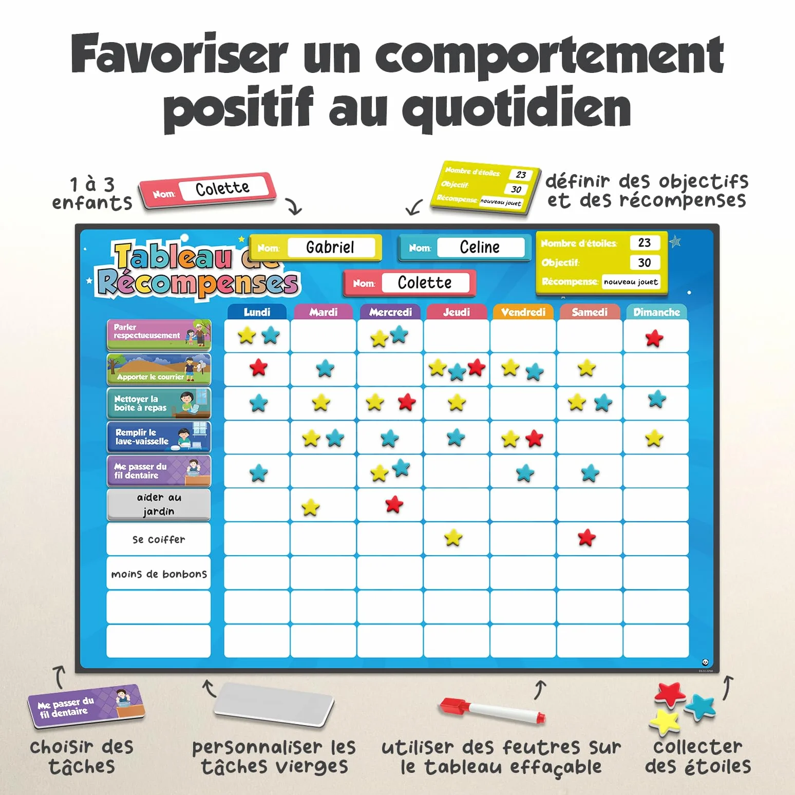 Tableau de Récompenses Magnétique pour Enfants – 80+ Tâches et 300 Étoiles – Nouvelle Version Français