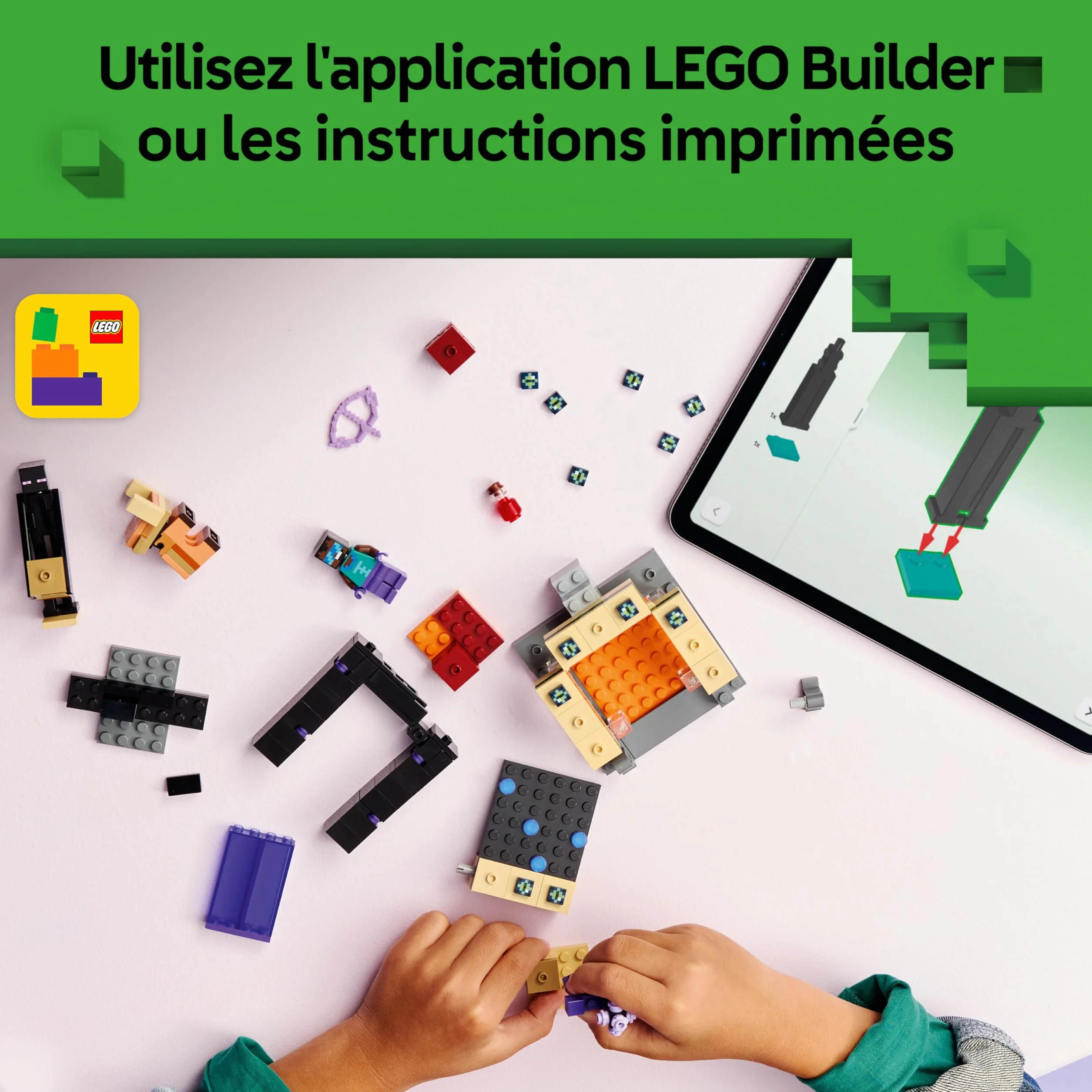 LEGO Minecraft Voyage à Travers Les Portails du Nether et de l’Ender Jouet de Construction Figurines Mobs Héros Enderman Bébé Hoglin Cadeau Gaming 7 Ans