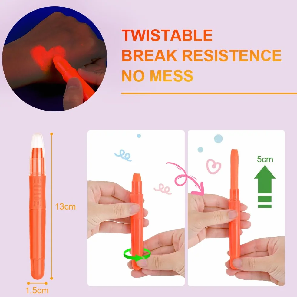 Crayons de Peinture Fluo Fluorescents UV 8PCS, Crayons Lumineux pour Visage Corps Maquillage Enfants Adultes Halloween