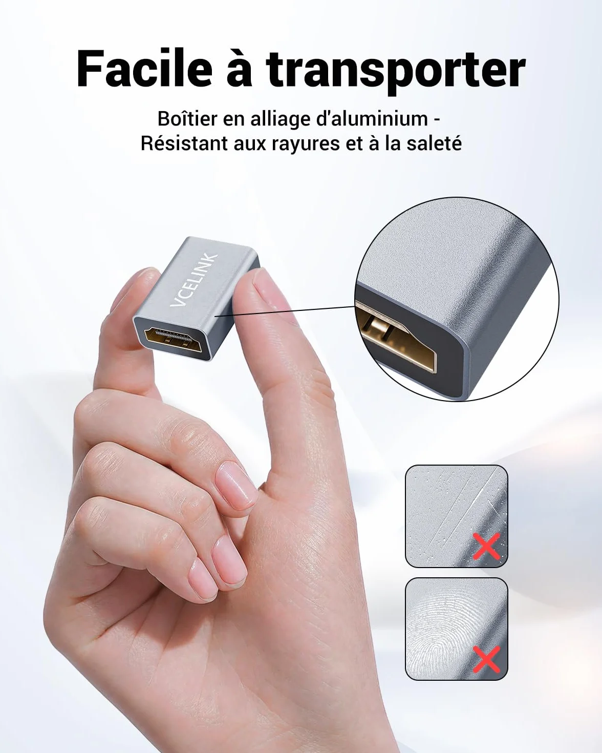 VCELINK Adaptateur HDMI 8K 2.1 Coupleur Rallonge Femelle Femelle Plaqué Or 8K @60Hz 4K HDR Lot de 2