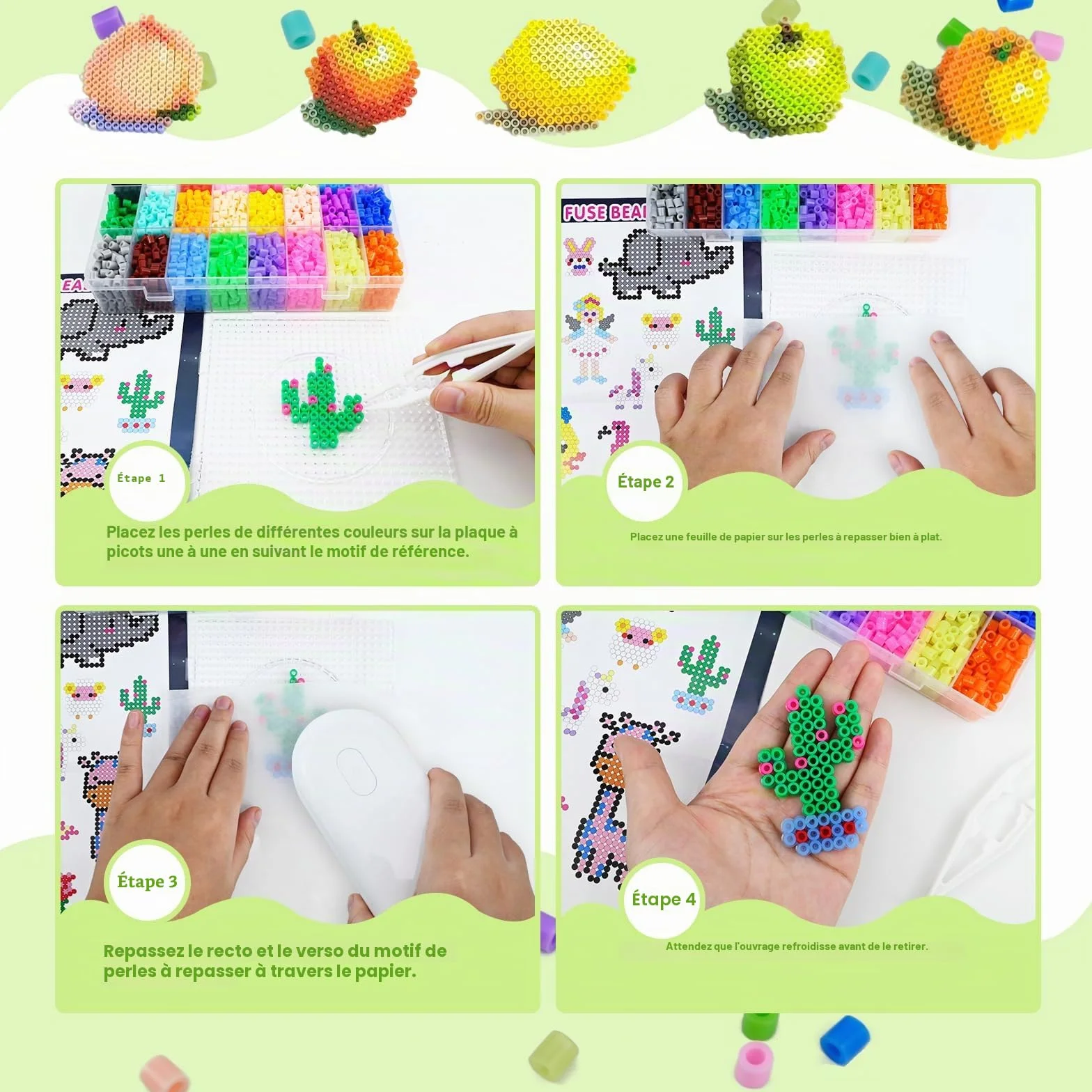 Kit de Perles à Repasser 4300 pcs 5mm 24 Couleurs avec Boîte de Rangement, Panneau Perforé pour Enfants DIY