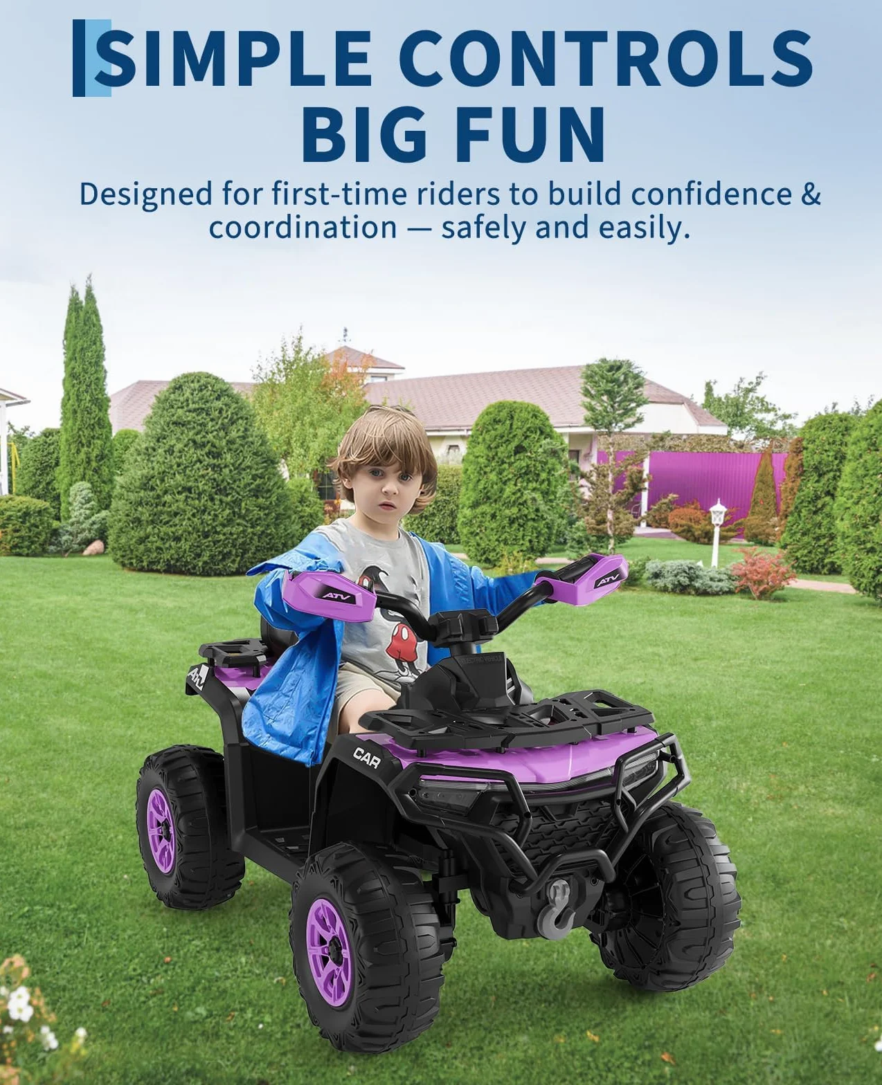 Quad électrique Tout-Terrain pour Enfants 2 Moteurs Télécommande Parents LED Bluetooth USB 95x56x55 cm