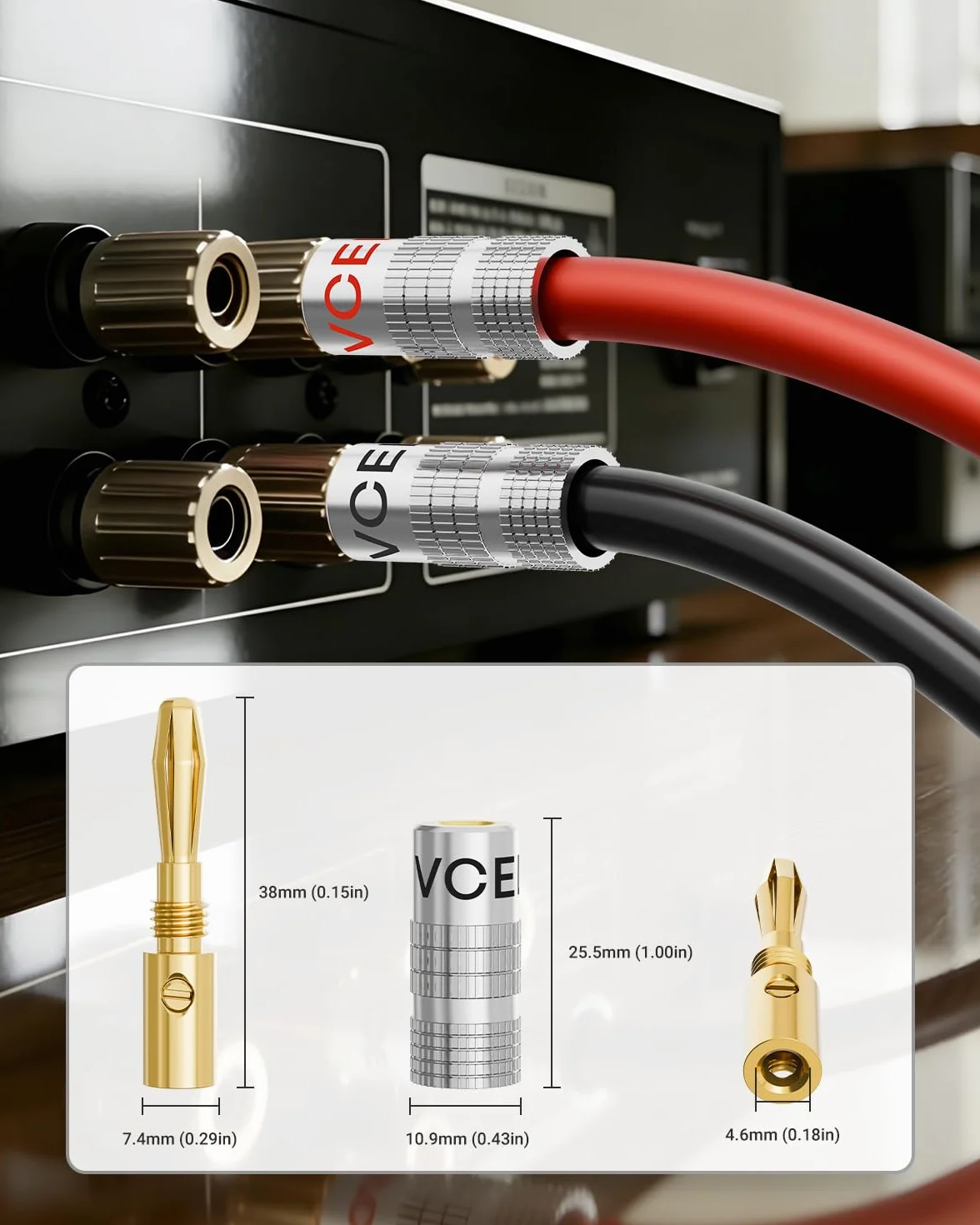 VCELINK Fiche Banane 8 Pièces Plaqué Or pour Câble Enceinte HiFi Haut-Parleur Amplificateur