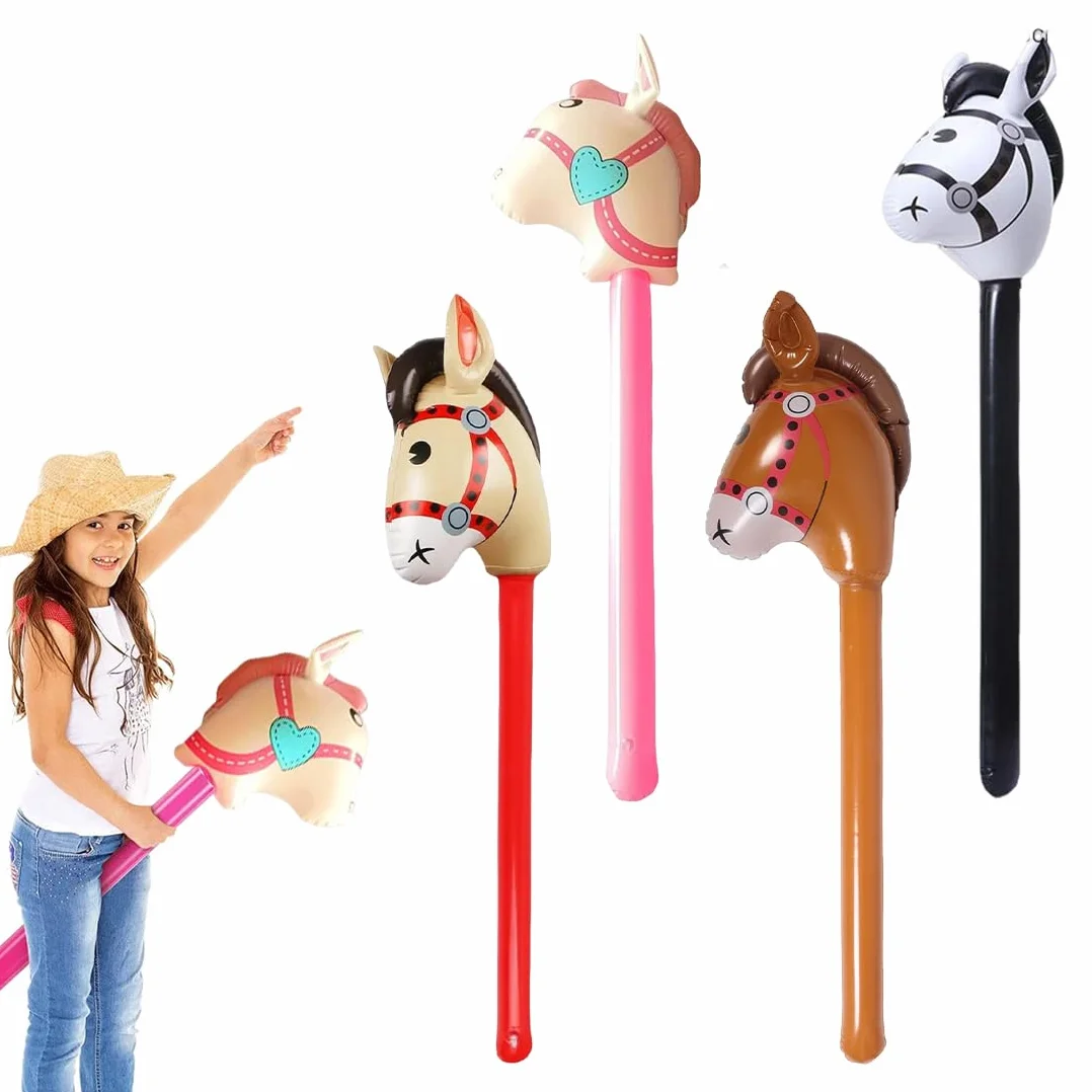 XPEX Gonflable Cheval Bâton Jouets 4 Pièces Accessoires Scène Cadeau Enfants Noir Rose Rouge Marron