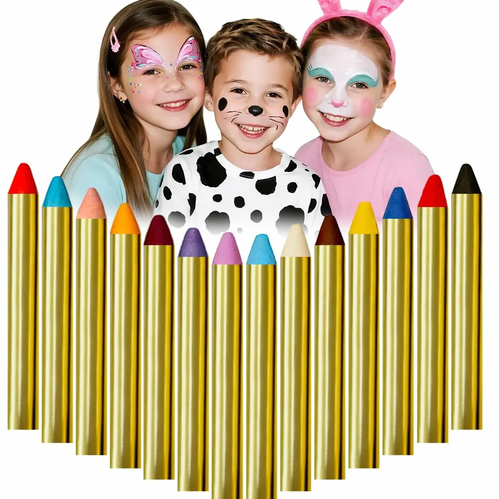Beugo 36 Couleurs Crayon Maquillage Enfant Visage Peinture avec 30 Pochoirs Non-Toxique Lavable