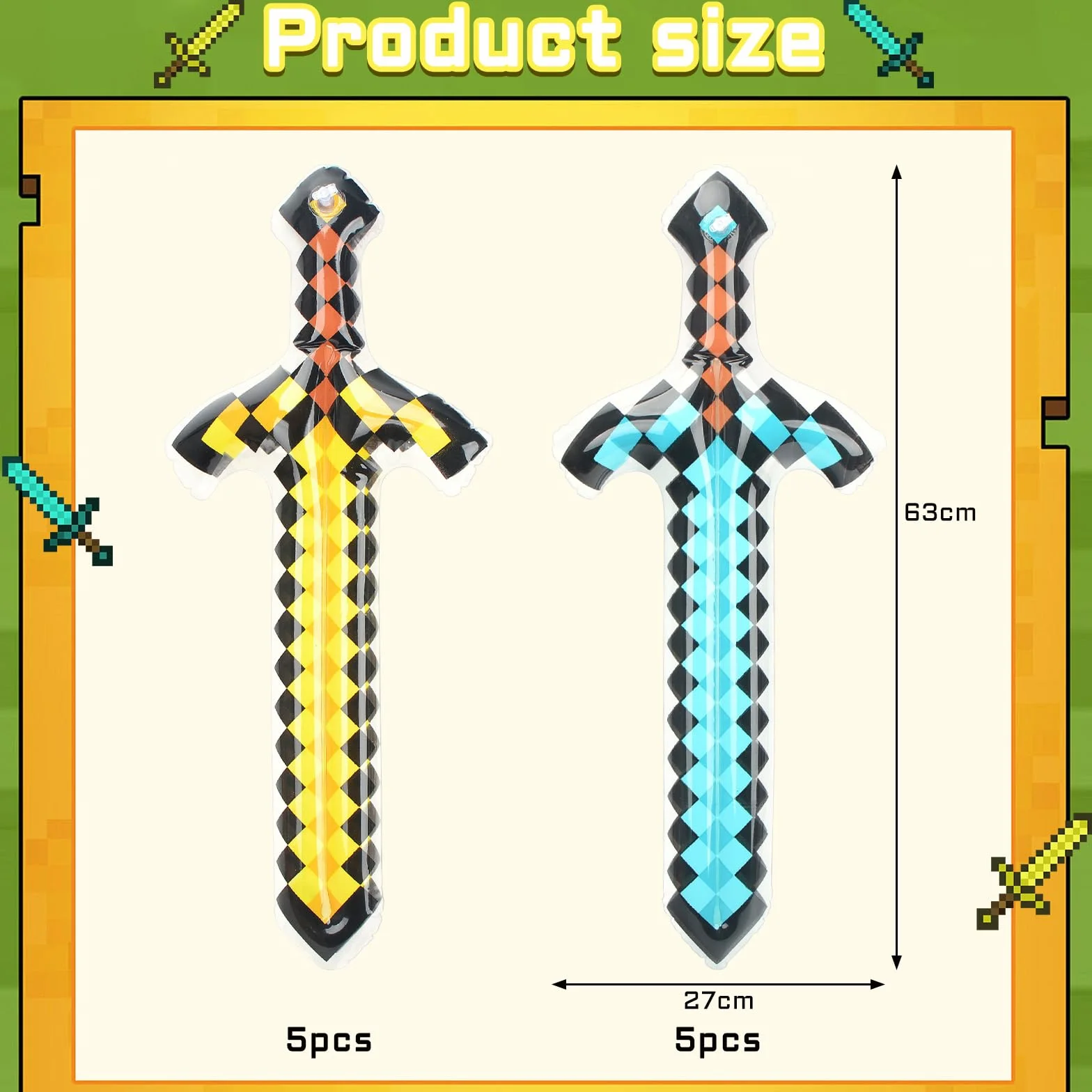 Gonflables Épées Set 63 cm Pixel Épée Gonflable Enfant Pirate Fête Accessoires