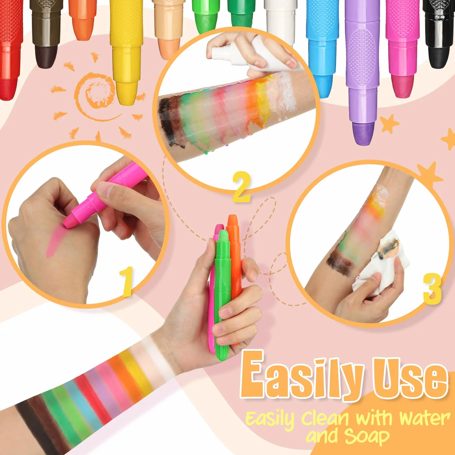 Visage Peinture 12 Couleurs Crayon Maquillage Enfant Non-Toxique Lavable Maquillage Carnaval Peinture Corporelle