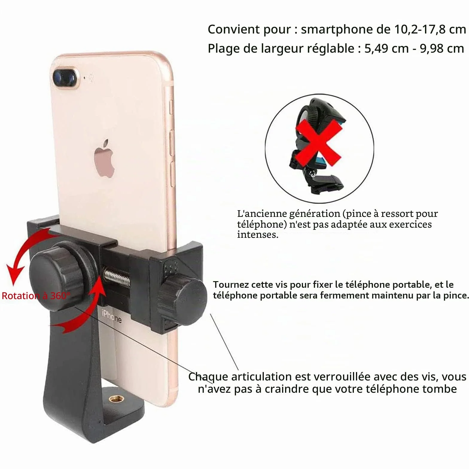 PellKing Harnais de Poitrine pour Téléphone Portable avec Clip pour Caméra d'Action POV