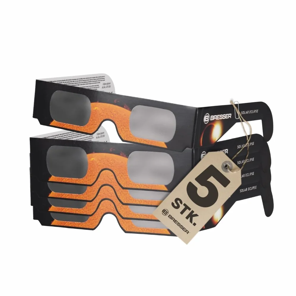 Bresser lot de 5 lunettes d'éclipse solaire observation sûre du soleil film filtrant lumière blanche qualité supérieure ISO 12312-2:2015