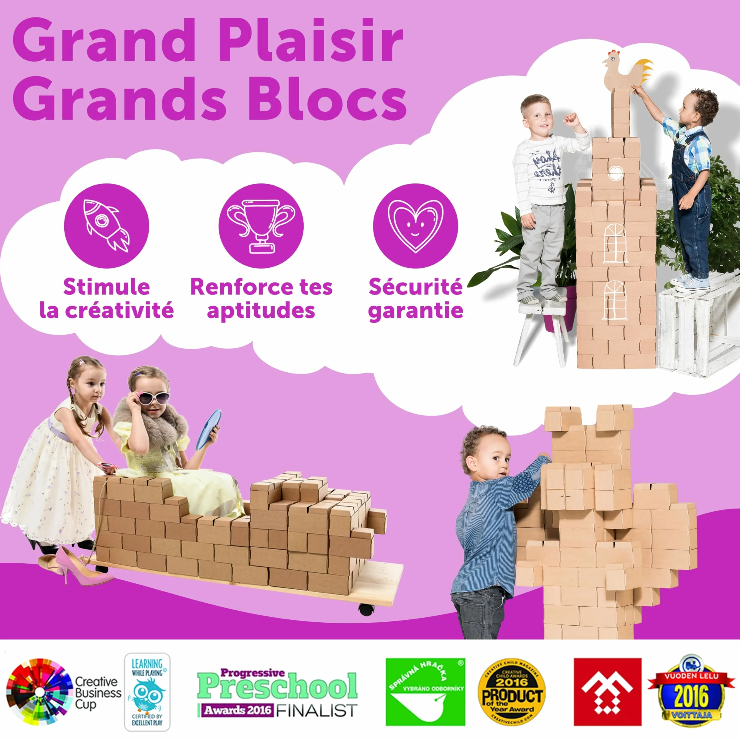 GIGI BLOKS Briques Géantes Carton Empilables Taille XL 96 Pièces Jeu Construction Enfant