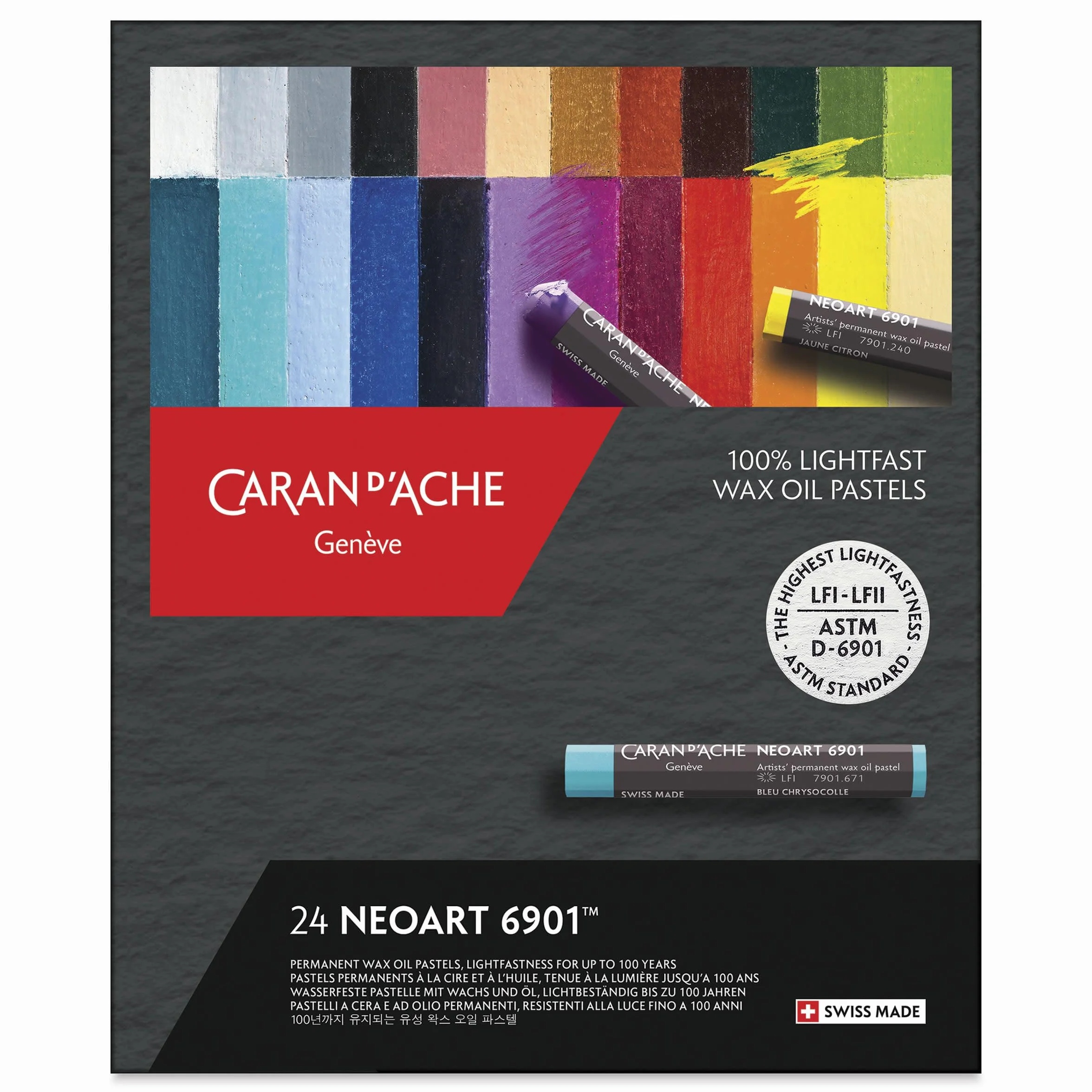 CARAN D'ACHE Neopastel Lot de 24 pastels à l'huile étui métal Fabriqué en Suisse
