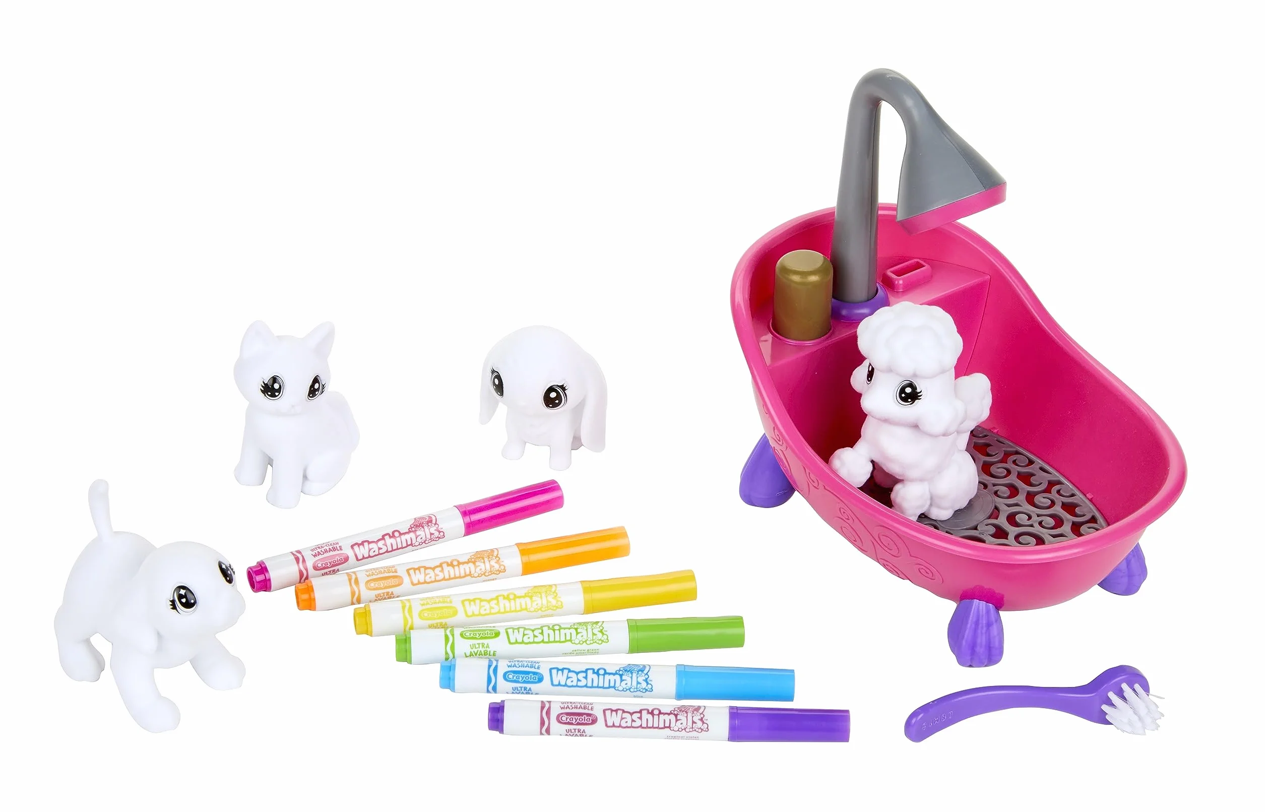 Crayola Washimals Kit Créatif de Coloriage Feutres Couleurs Chiots Baignoire Douche Rose 3 Ans