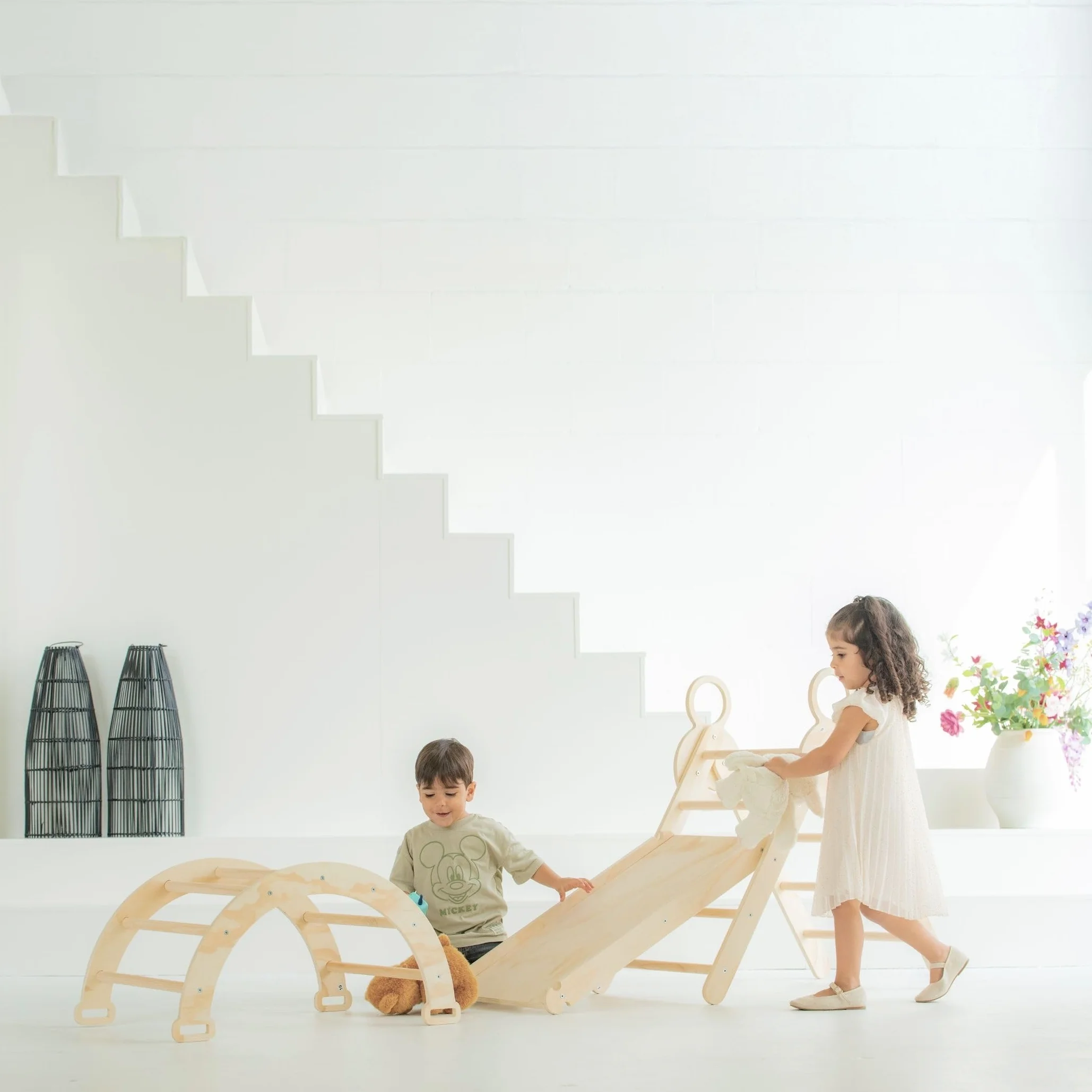 Arche en Bois Montessori avec Rampe et Toboggan 176x47x82 cm Naturel