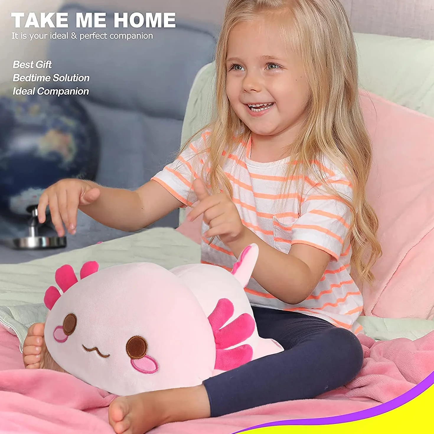 Shownicer Peluche Géante Kawaii Axolotl Oreiller 33cm Rose