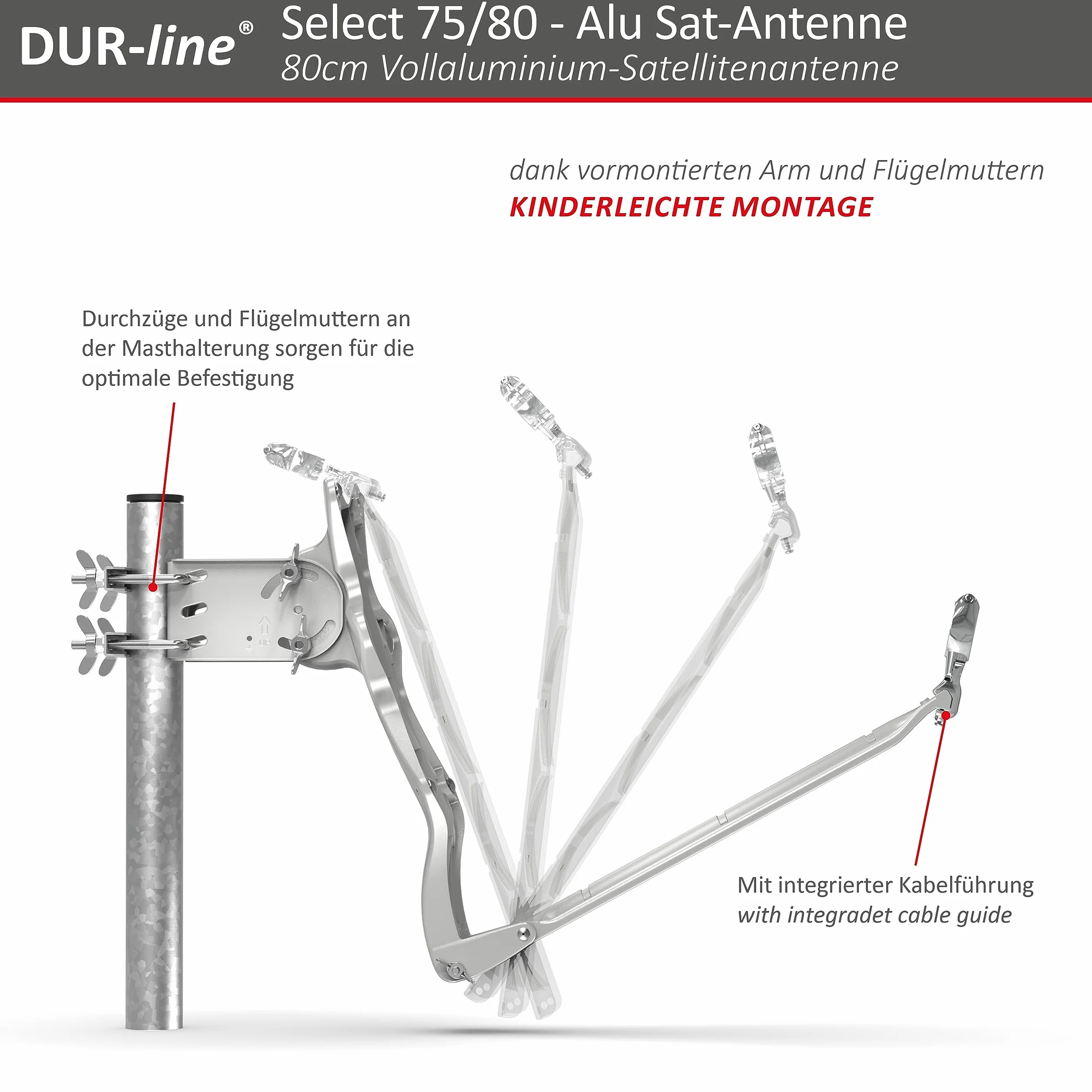 DUR-line Select Parabole Satellite 80 cm Aluminium Anthracite avec Support LNB Inoxydable