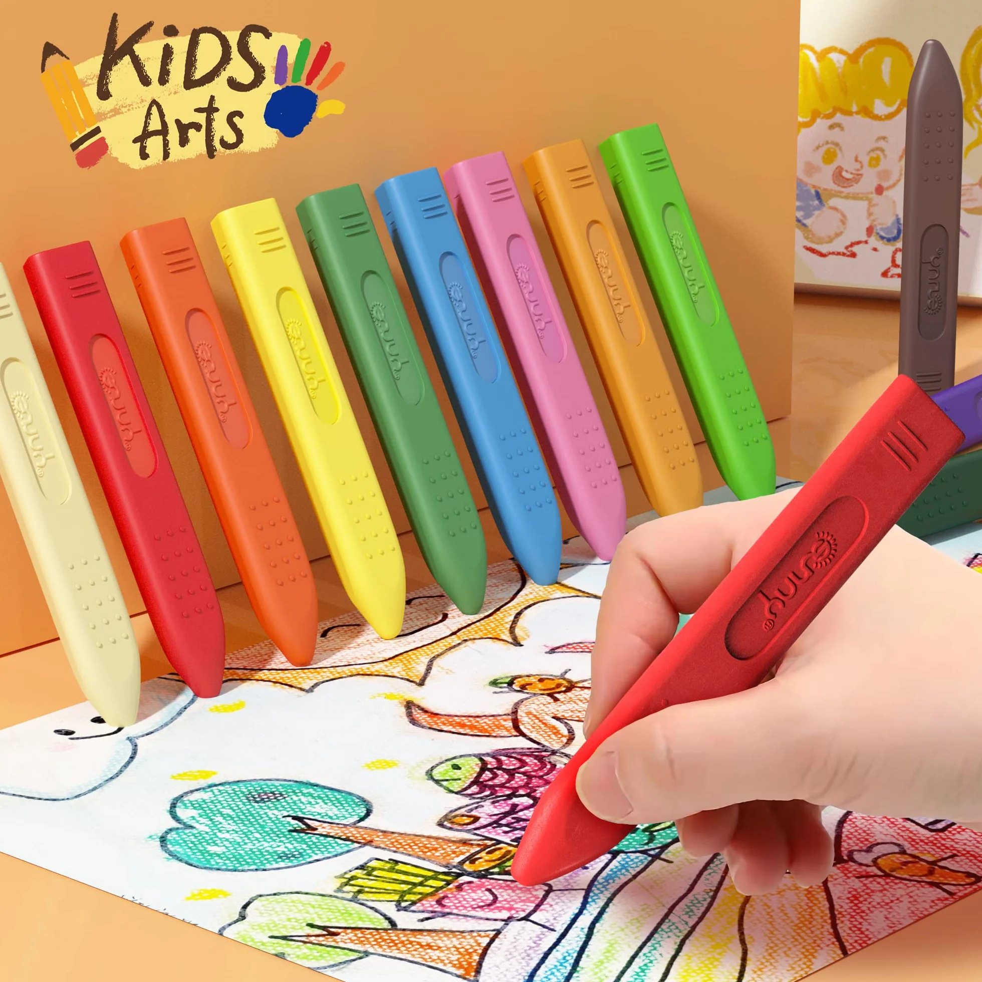 Crayons Jumbo pour tout-petits 18 couleurs lavables incassables faciles à tenir cadeaux de coloriage sûrs
