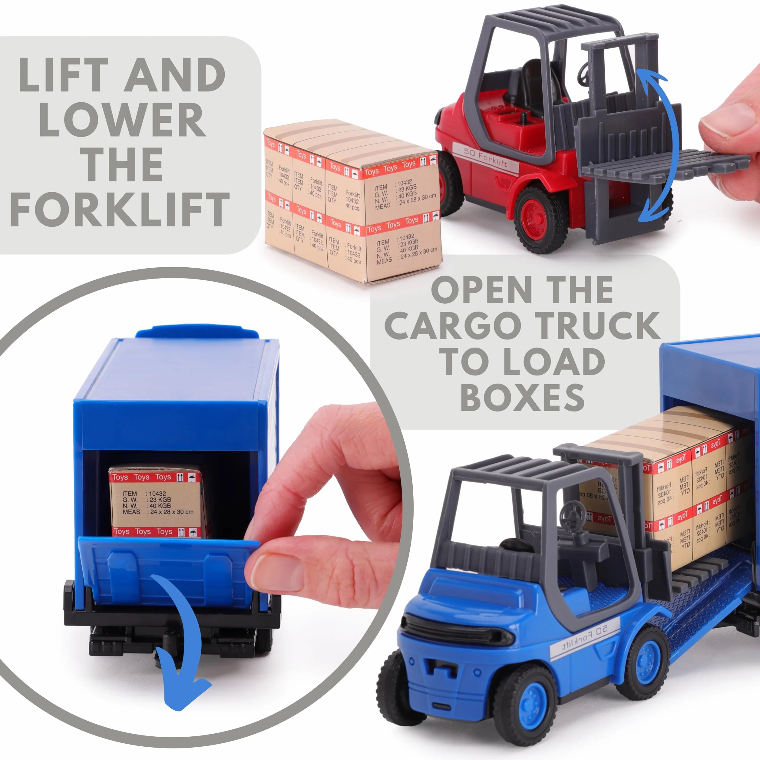 Toyland Coffret Load & Go Camion Man Chariot élévateur Palette 15cm 1:48 Construction Métal Plastique 3 Ans Bleu