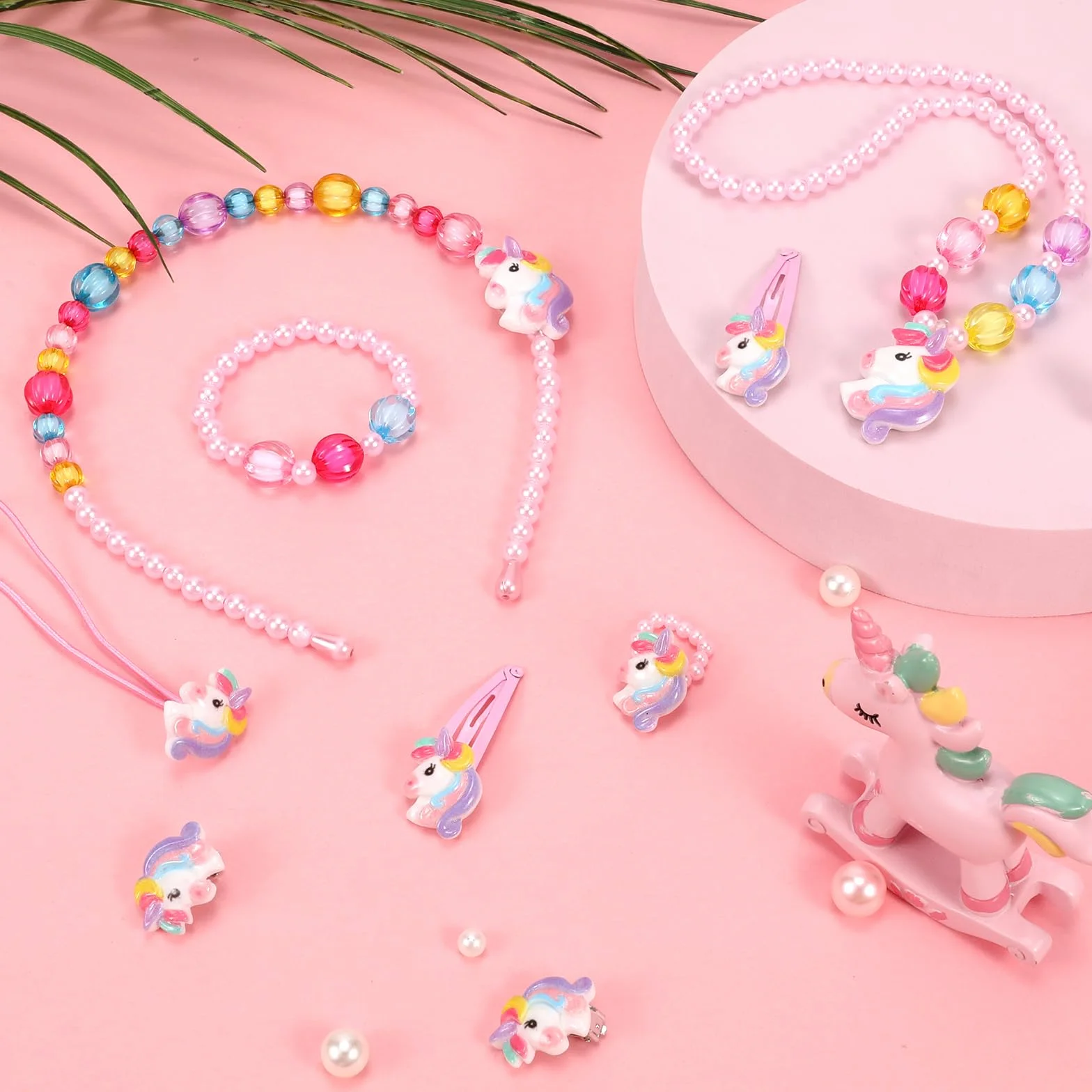 Hifot Licorne Collier Bracelet Bague Boucles d'oreilles Clip Pinces à Cheveux Set Enfants Fille