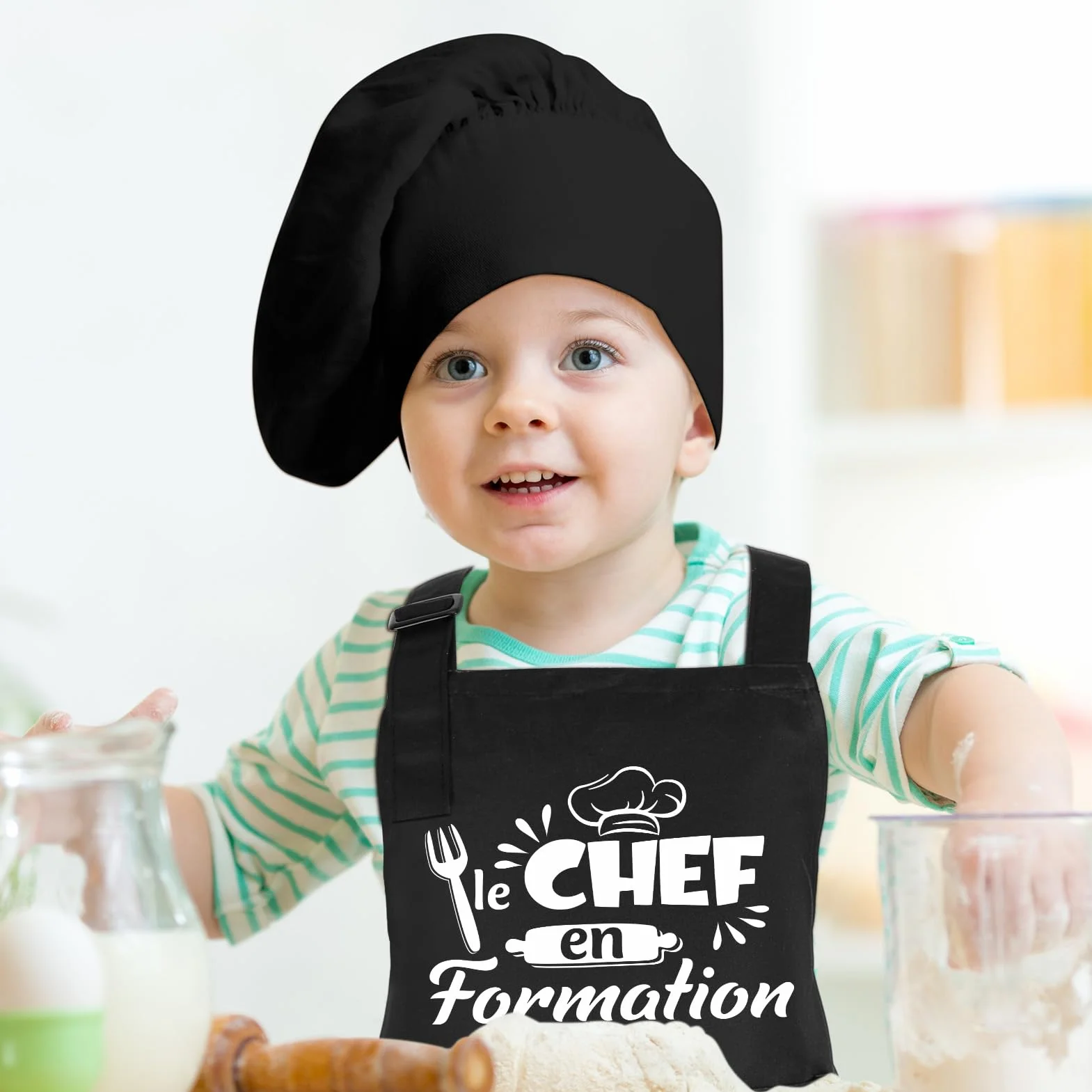 Tablier Cuisine Enfant Imperméable Réglable avec Poche pour Garçon Fille