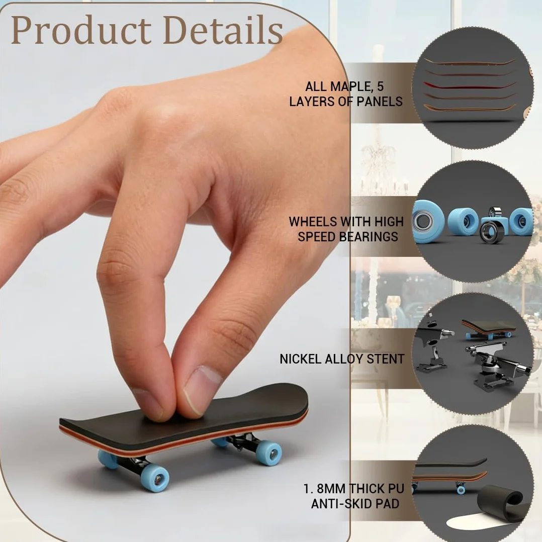 Skate à Doigts en Alliage en Bois d'Érable Réduire la Pression, Planches à Doigts Stylées, 99 x 29 x 20 mm
