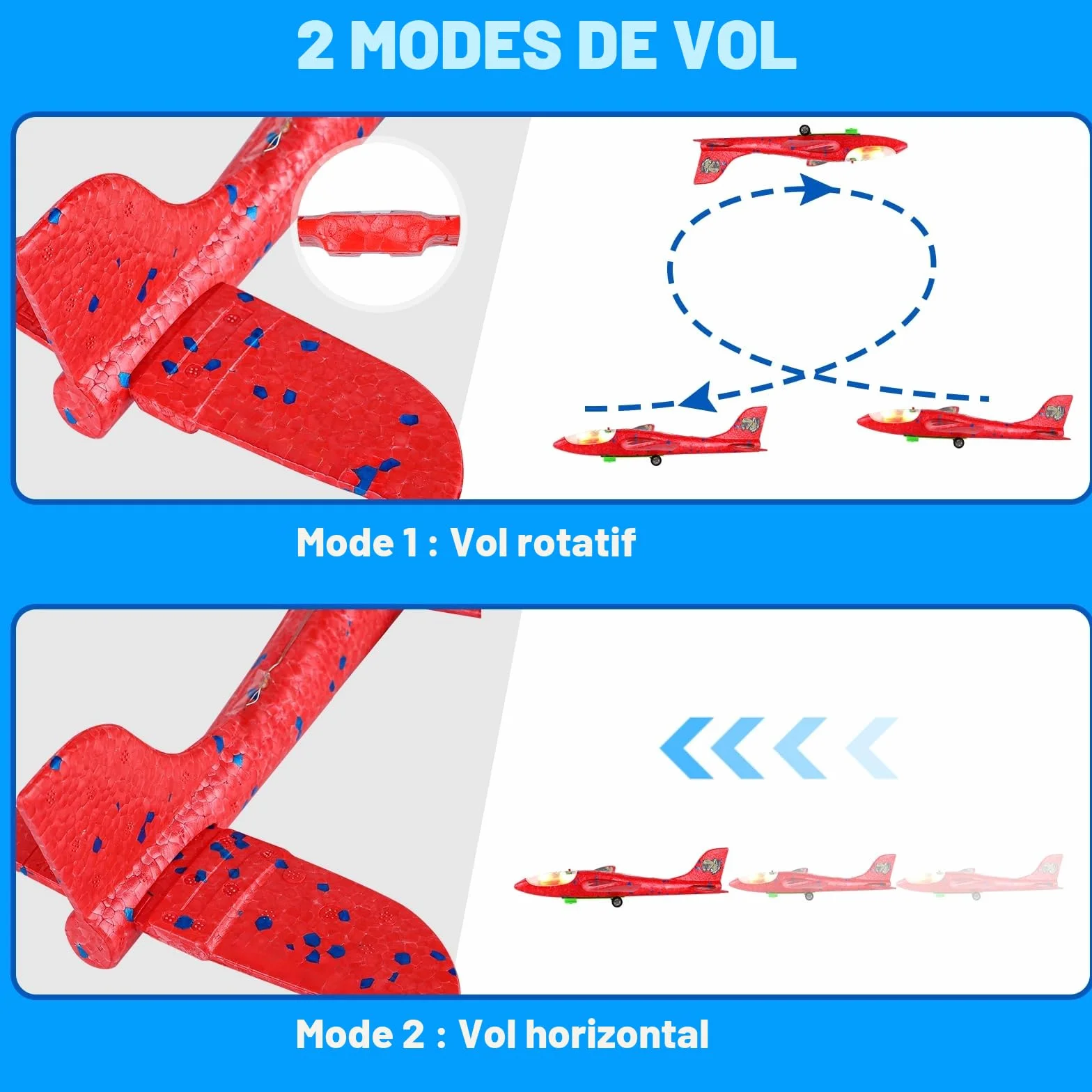 Avion Polystyrene Planeur avec Pistolet Catapulte, 3 Pièces Jouet Volant LED Enfant Exterieur Intérieur Cadeau Garçon Fille 3-10+ Ans
