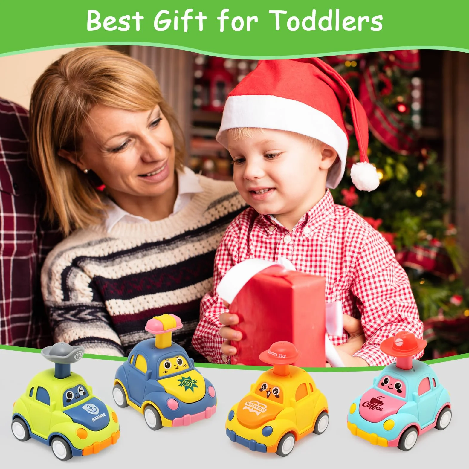 Voiture Enfant 1-3 Ans, 4 Pièces Press and Go Jouet Friction Bebe 12-18 Mois, Véhicules Éducatifs Cadeau Garçons Filles