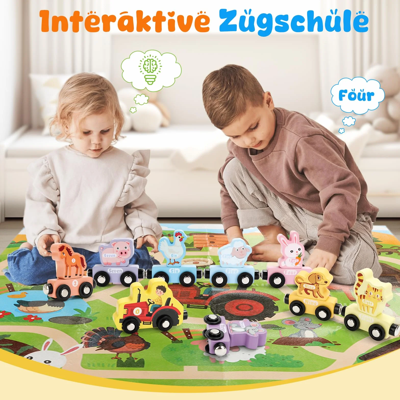 Train Montessori en Bois avec Aimants et Animaux Jouet Éducatif 1-4 Ans Cadeau Anniversaire