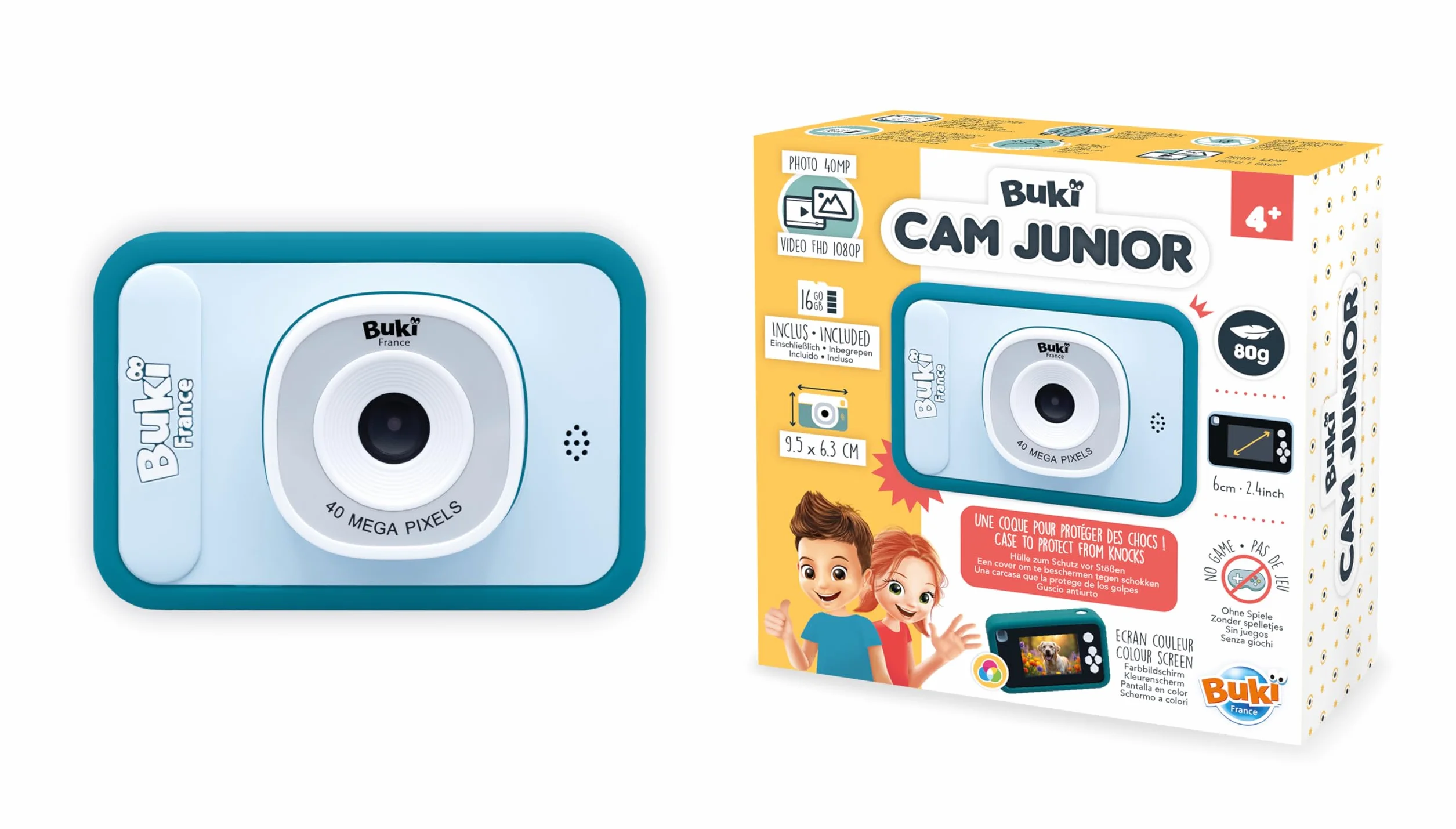 Appareil Photo Enfant 40MP Vidéo 1080P Léger 80g Écran 6cm Zoom X8 Filtres Coque Silicone Carte SD 16Go USB-C