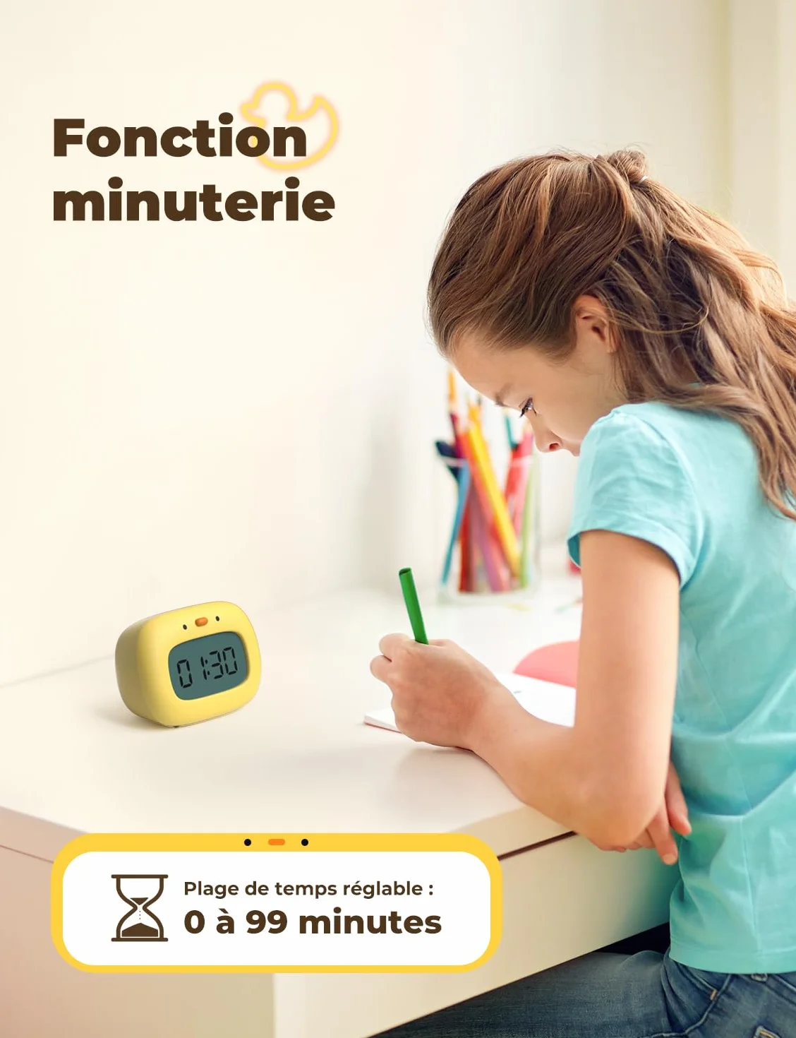 YISSVIC Réveil Enfant Numérique 3 Alarmes 12/24 Heure Snooze Minuterie Affichage Semaine Type C Rechargeable Forme Canard