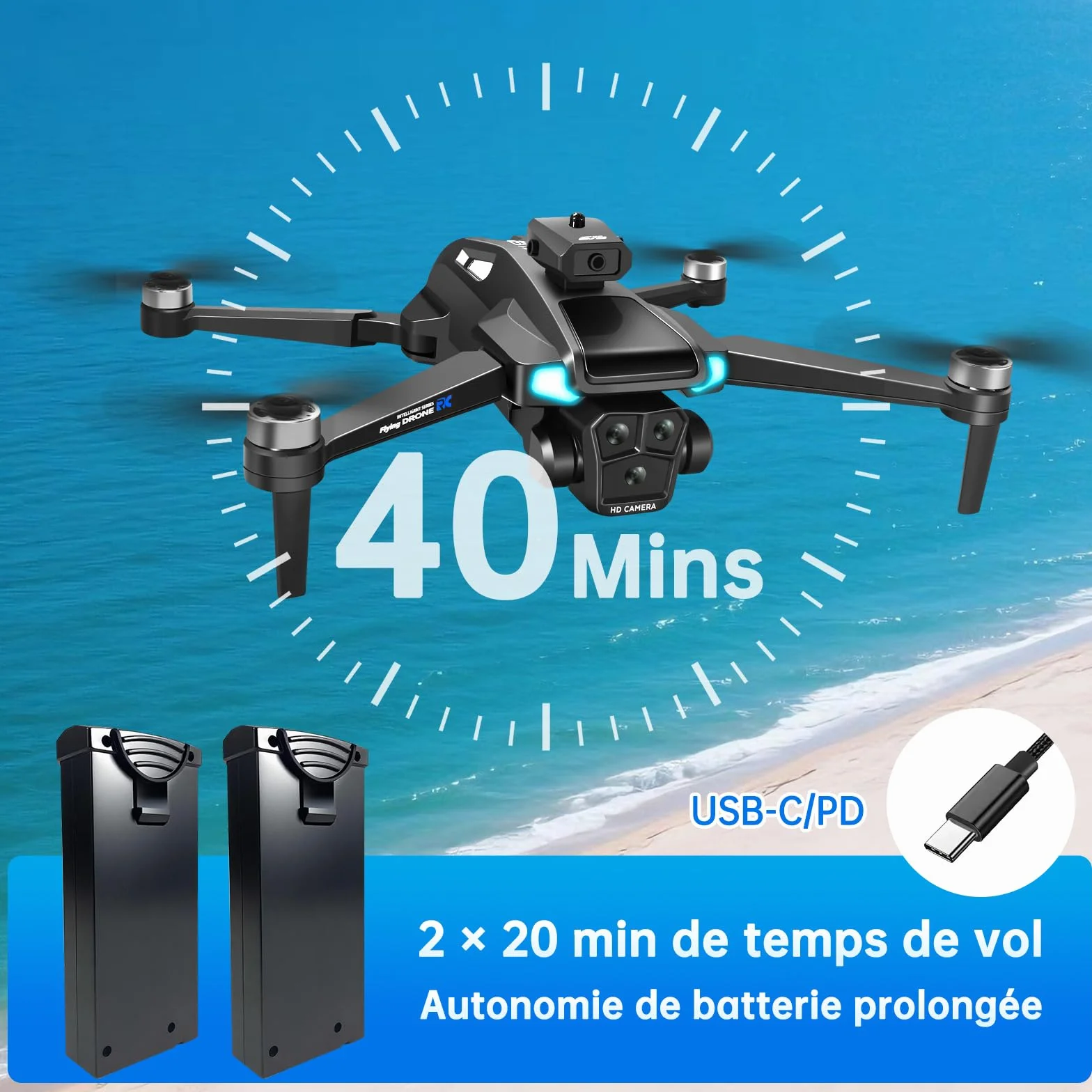 Drone avec Caméra 4K UHD Pliable Moteur sans Balais 40 min de vol