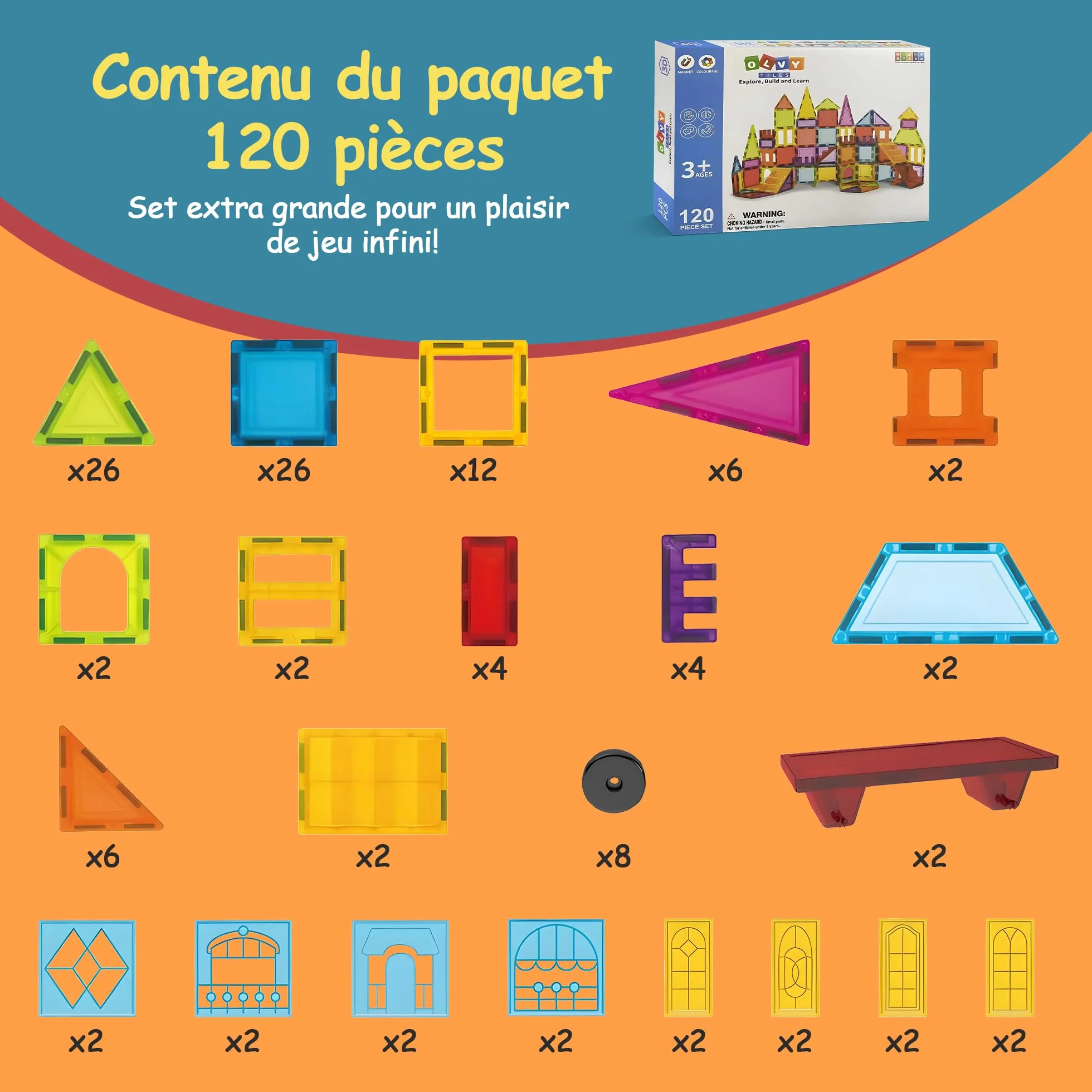 Olvy Blocs Magnétiques Montessori Jouet 120 Tuiles Enfants Construction Magnétique Dès 3 Ans Smart Playground