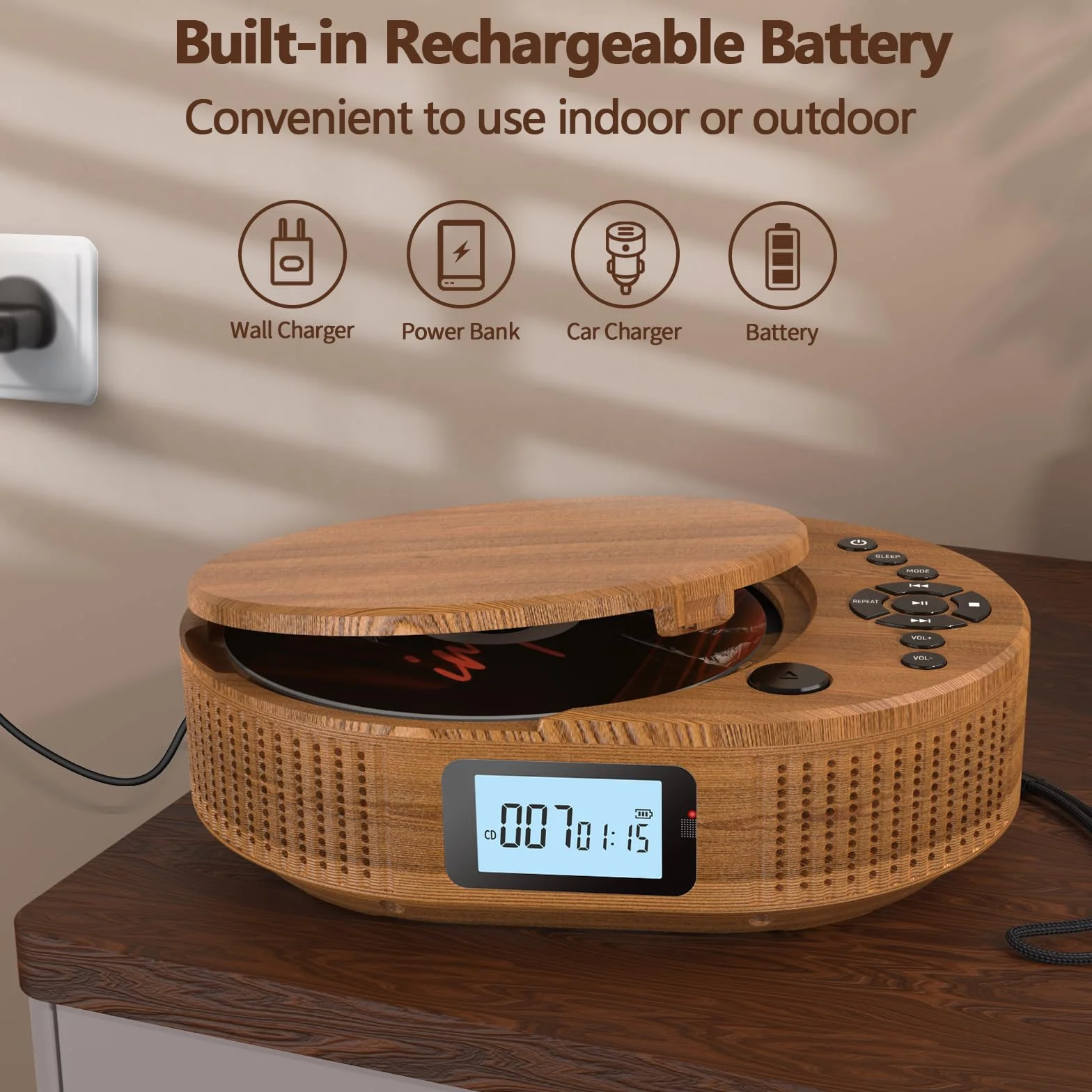 Lecteur CD Boombox Bluetooth 2en1 Portable Rechargeable Radio FM AUX USB