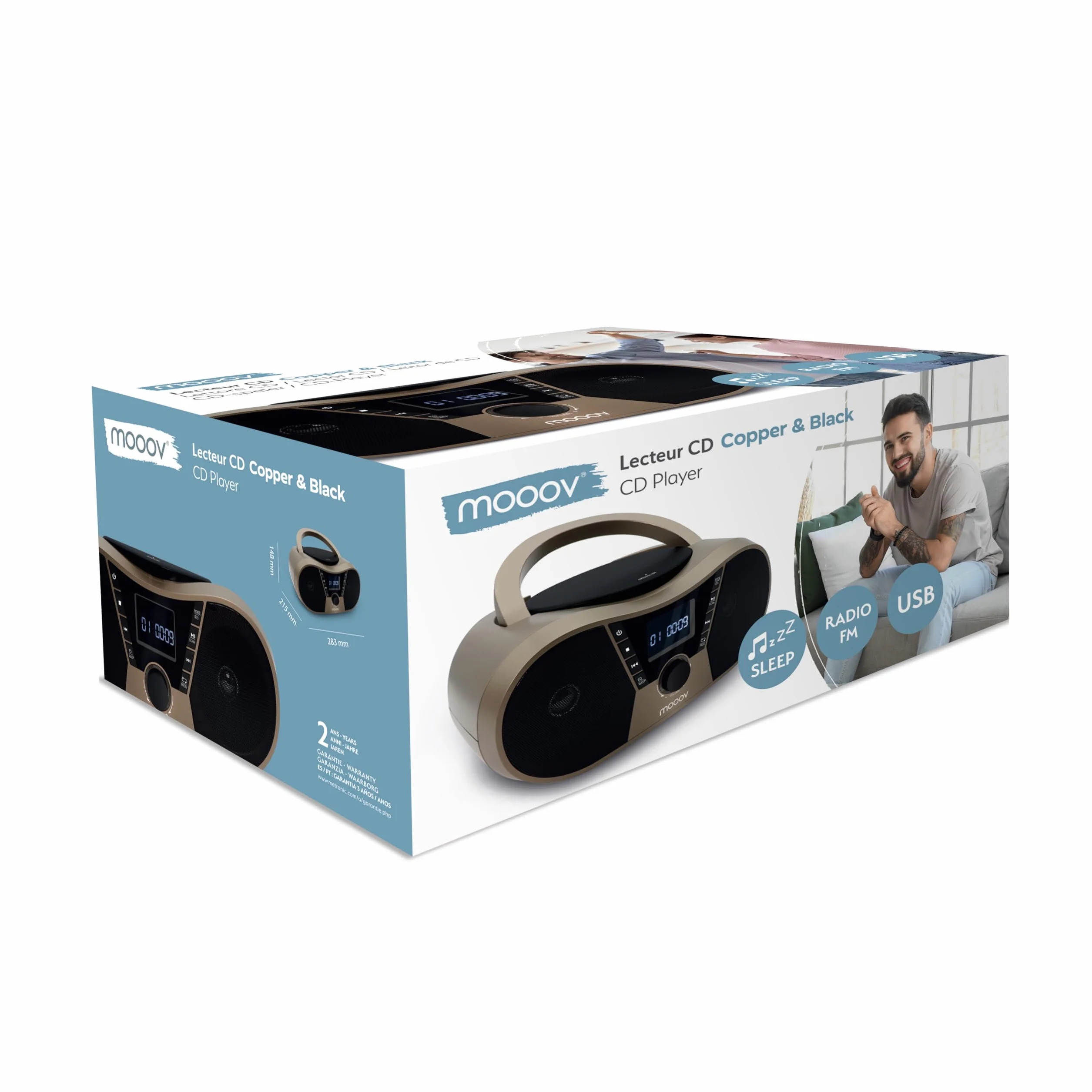 MOOOV Lecteur CD Copper & Black Radio FM Port USB Fonctions Sleep ID3