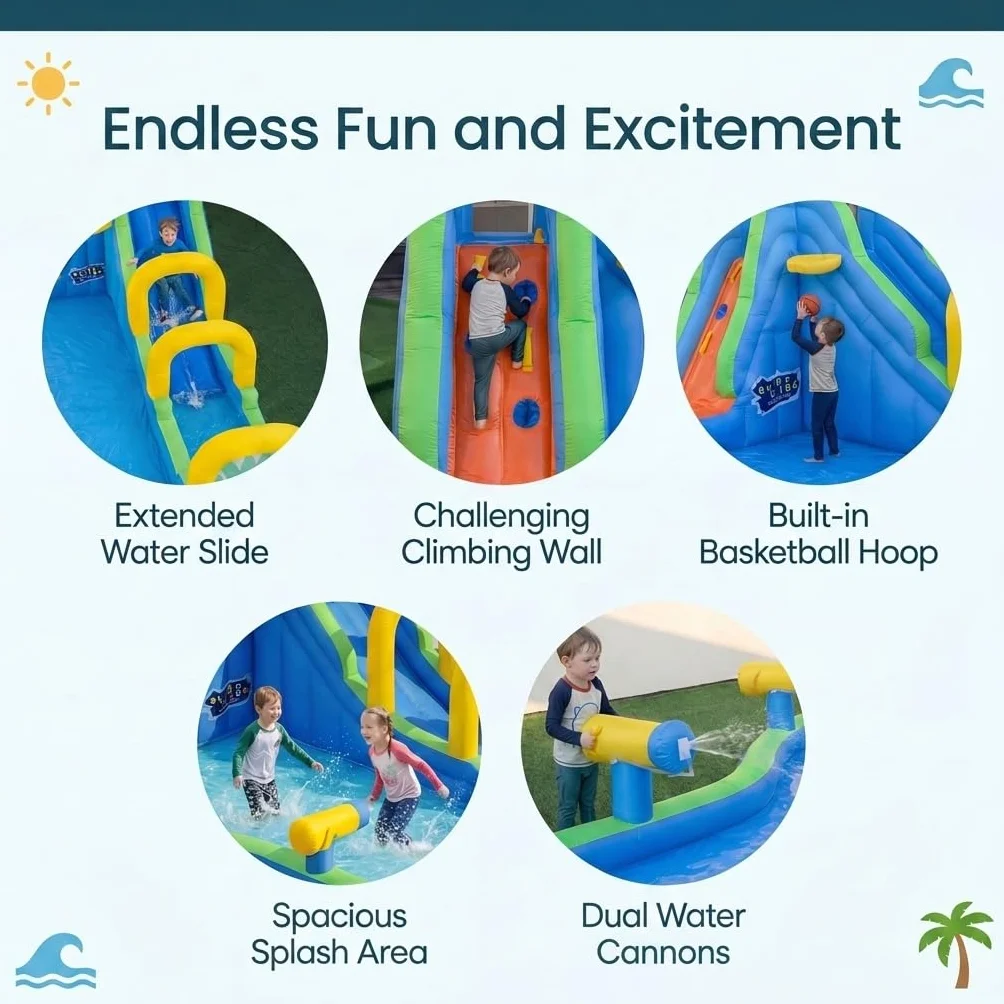 GIANTEX Château Gonflable avec Toboggan Aquatique, Aire de Jeux Gonflable pour Enfants 3-12 Ans