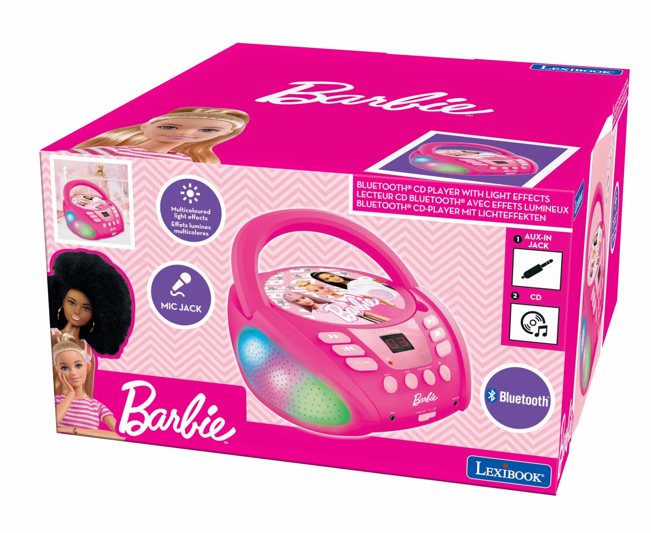 Lexibook Barbie RCD109BB Lecteur CD Bluetooth Enfants Portable Effets Lumineux