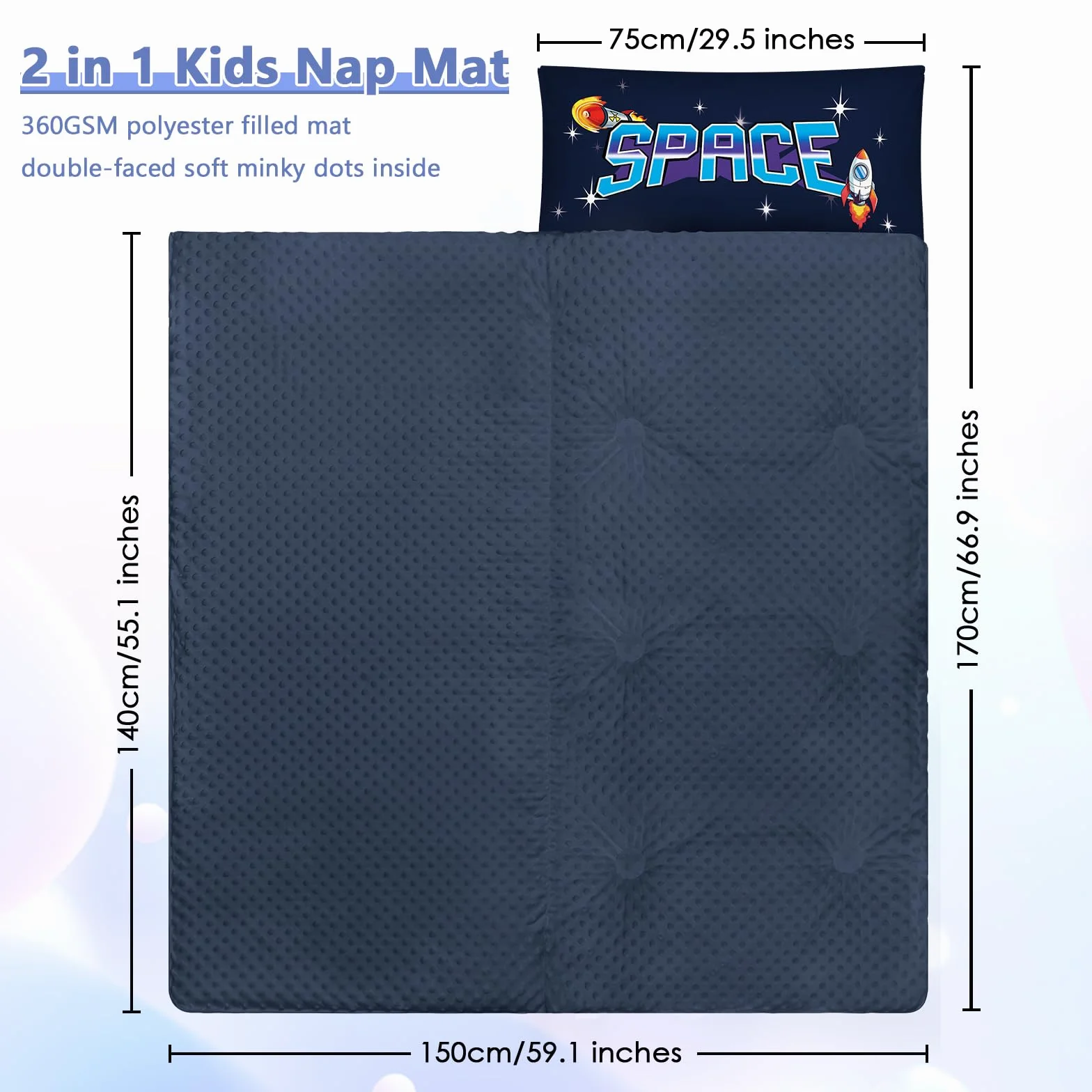 Sac de Couchage pour Enfants 170×75cm avec Oreiller Amovible Chaud Pliable Camping École Garderie