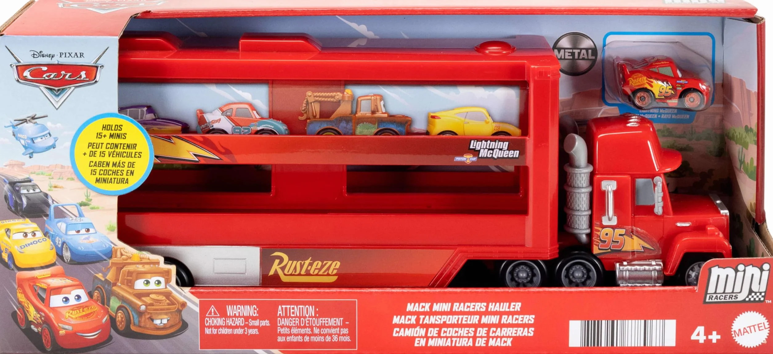 Mattel Disney Pixar Cars Camion Transporteur Mack GNW34, jouet enfant avec Flash McQueen pour 18 mini-véhicules