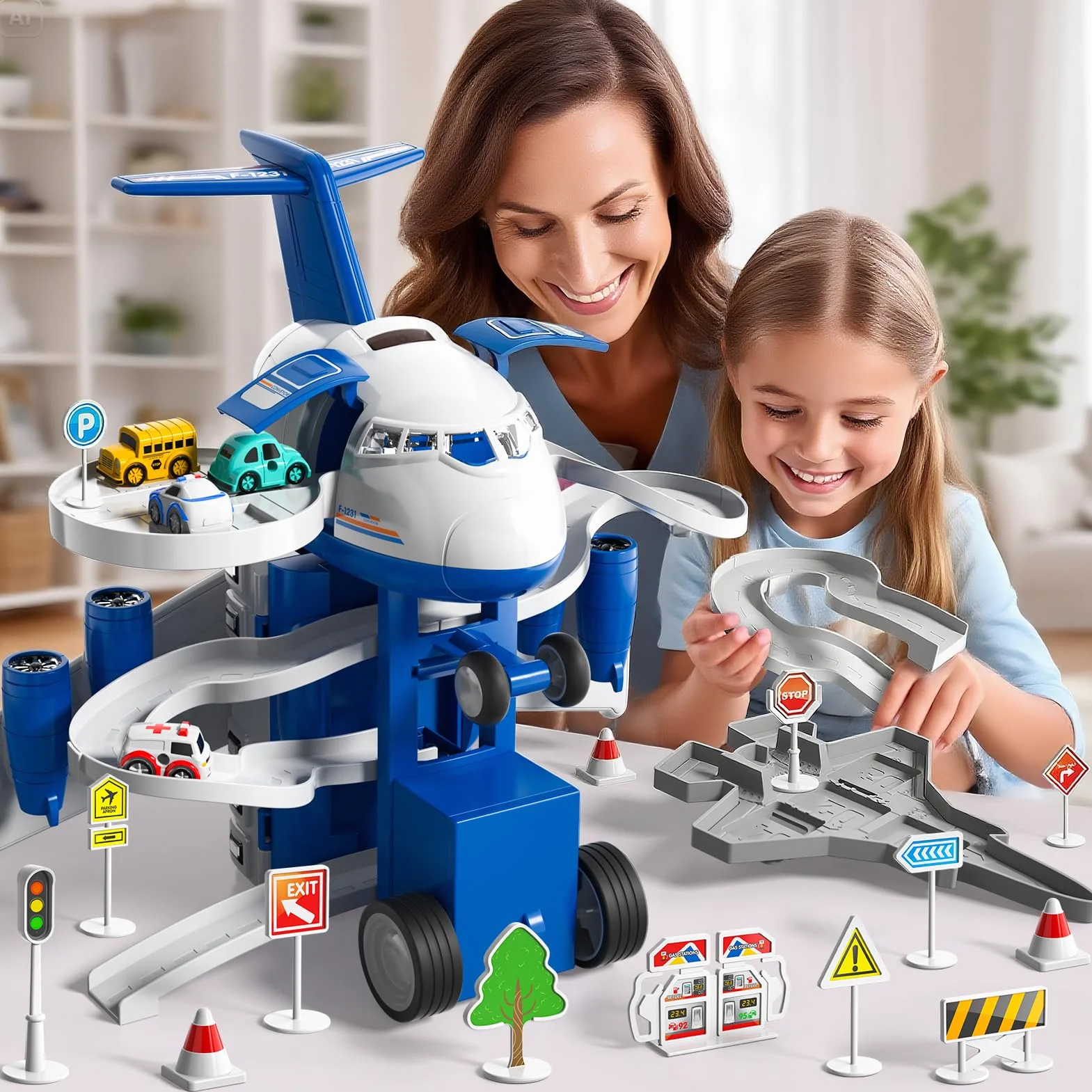 Jouet d'avion voiture de course pour enfants avec effet spray lumières musique roue friction
