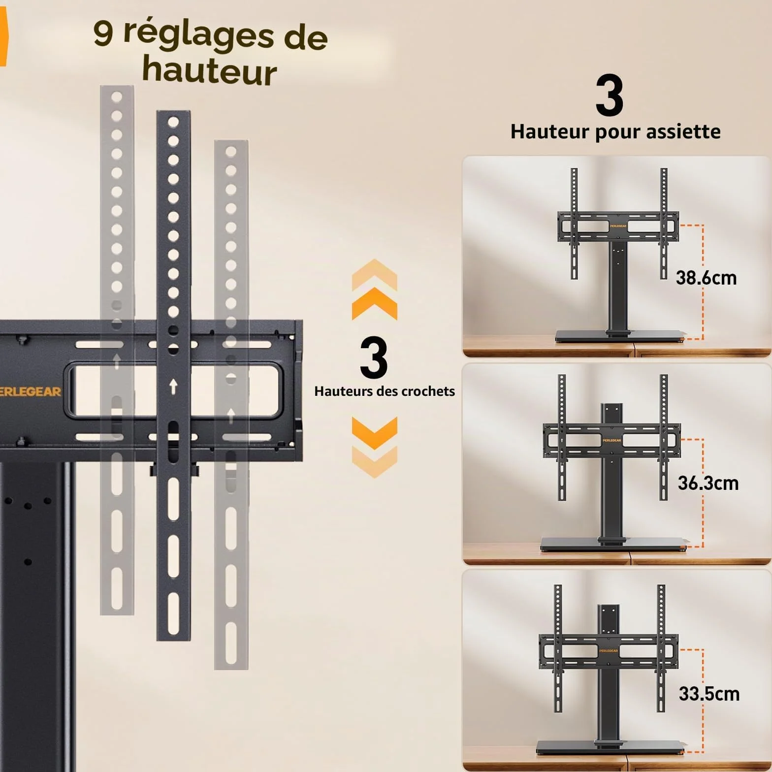 Support TV sur Pied Pivotant Réglable en Hauteur 26-60 Pouces VESA 400x400 mm 40 kg Base Verre Trempé