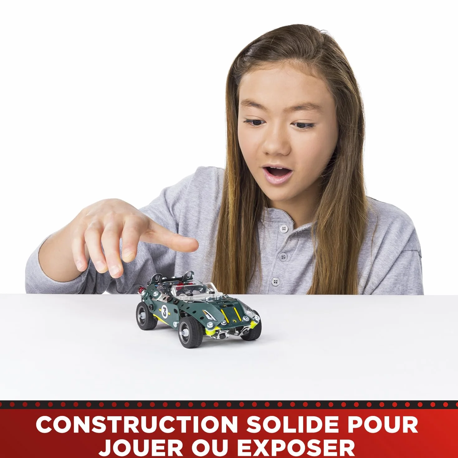Bandai Meccano Cabriolet Rétro Friction Coffret Construction 225 pièces Moteur Rétro-Friction Jouet Enfant 8 ans+