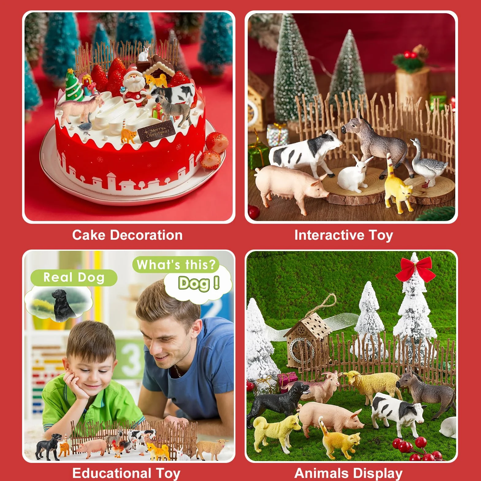 BUYGER 12 Figurines d'animaux de la Ferme Réalistes avec Clôture, Jouet Éducatif pour Enfants 3-6 Ans