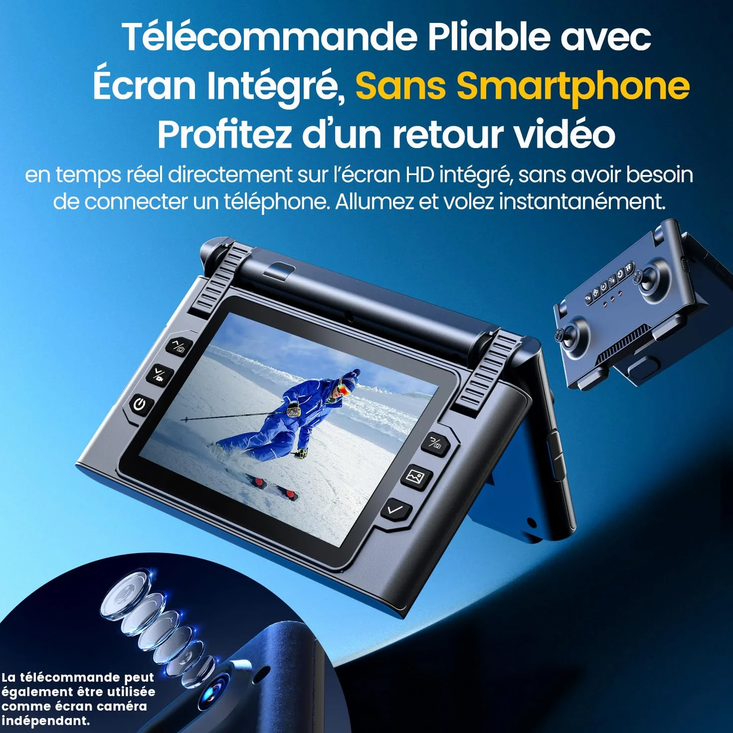 M66 Drone avec Radiocommande à Écran Pliable 4,3″, Caméra 1080p HD pour Débutants, Évitement d’Obstacles, Flux Optique, Moteur Brushless, 40 Min de Vol, Pilotage Facile