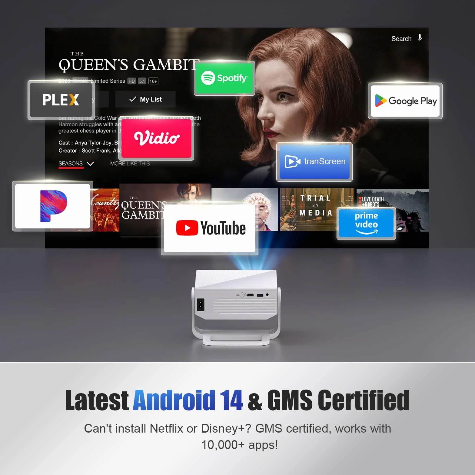 Android Videoprojecteur 4K 1080P WiFi Bluetooth Focus électronique Correction 270 Degrés Portable HDMI TV Stick Laptop