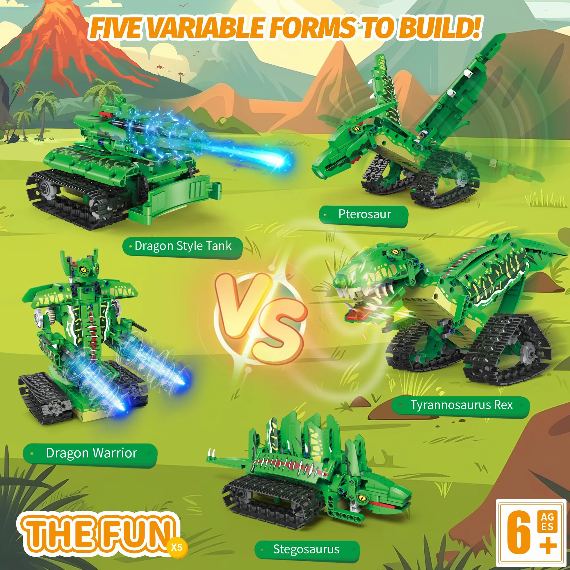 AKWME Technic Robots STEM 5 en 1 Dinosaure 2.4 GHz Télécommandé Application Kit Construction Scientifique Programmable Cadeau Enfant Garçons 6-12 Ans
