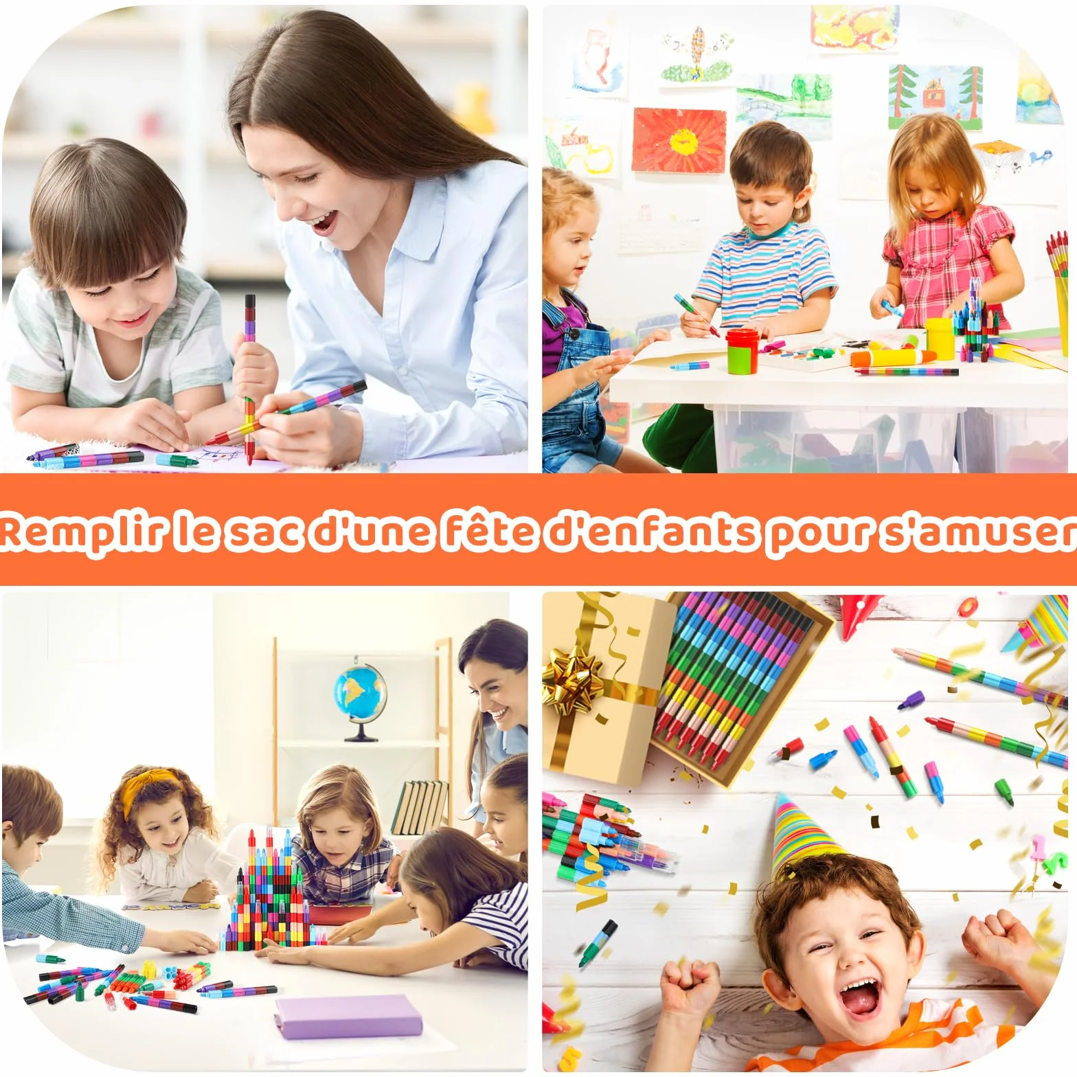 Crayons de Couleur Empilables pour Enfants, Ensemble de Crayons de Cire Arc-en-ciel