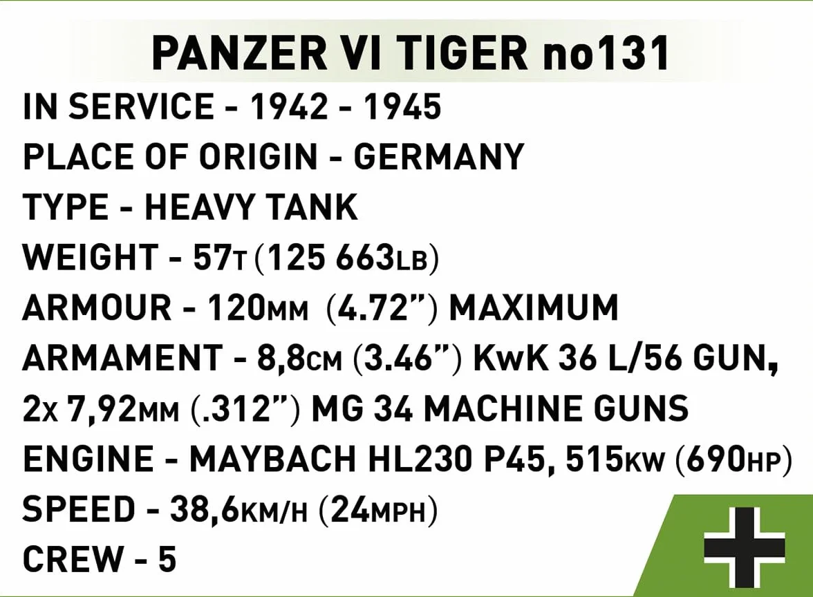 COBI 2588 Panzer VI Tiger I no 131 The Tank Museum